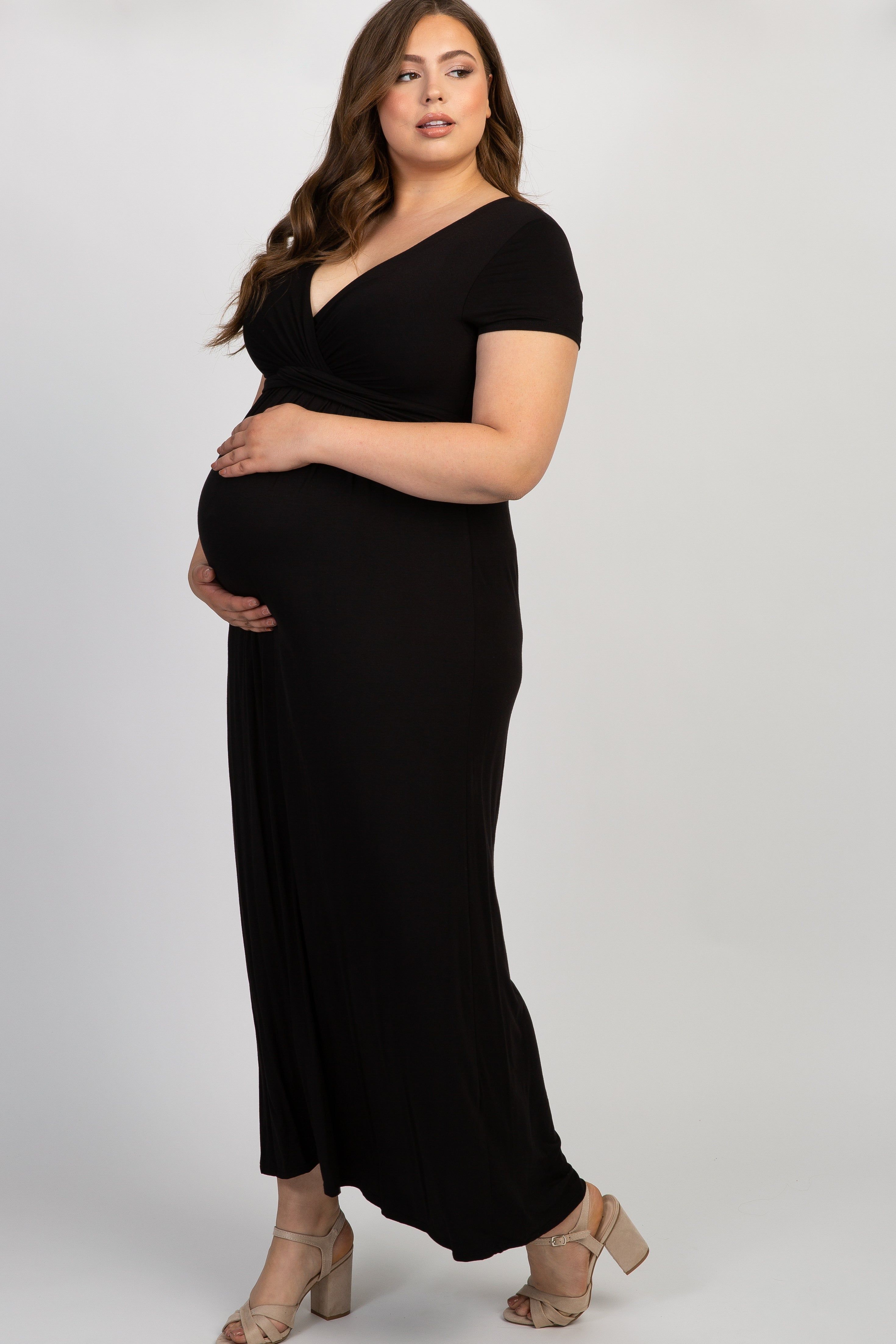 PinkBlush Black Draped Maternity/Nursing Plus Maxi Dress sold by Pinkblush product image thumbnail 2