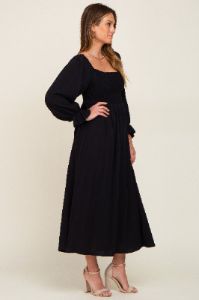Black Gauze Smocked Midi Dress sold by Pinkblush