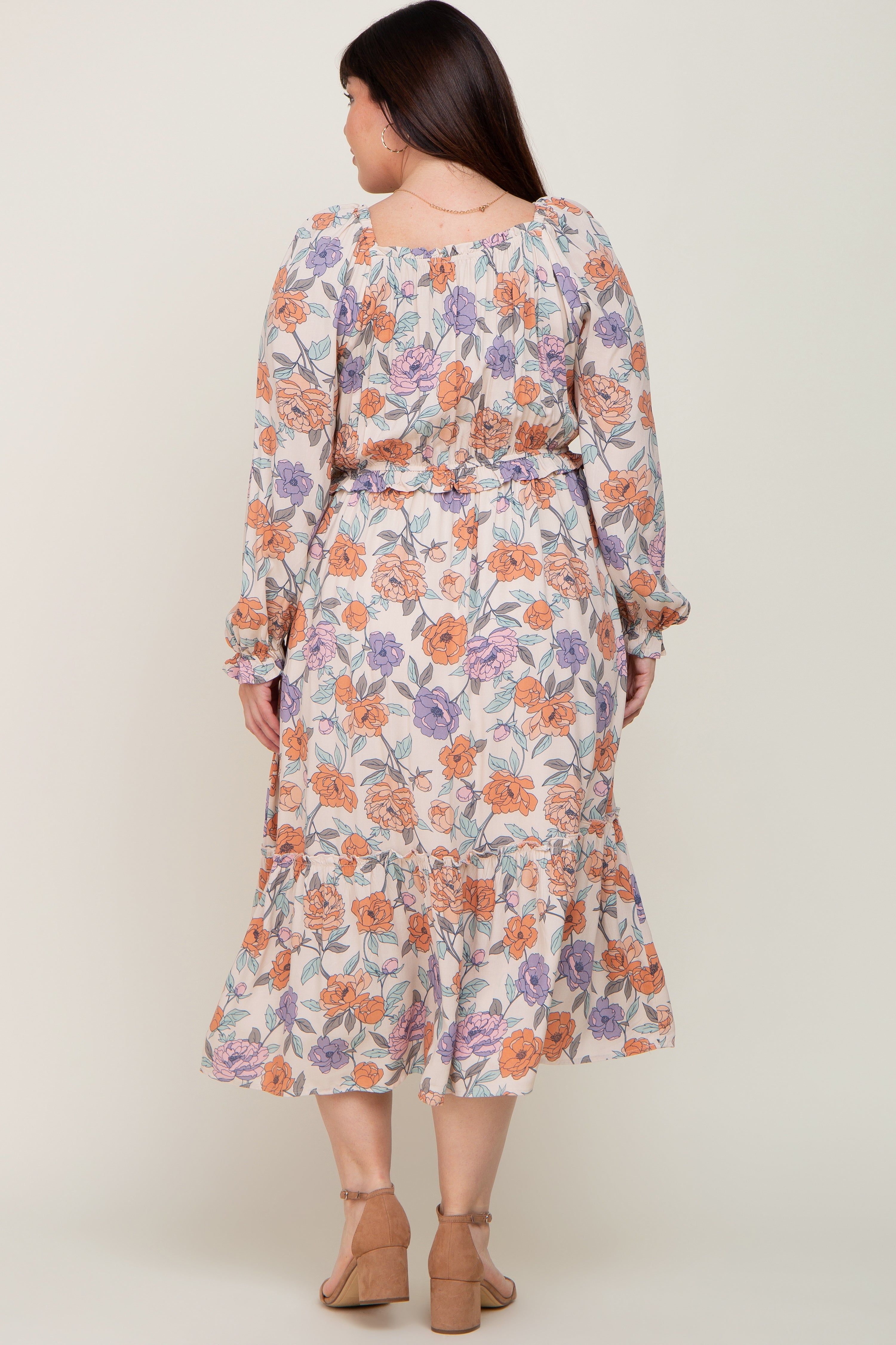 Taupe Multi-Color Floral Plus Midi Dress sold by Pinkblush product image thumbnail 3