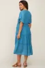 Blue Ruffle Tiered V-Neck Maternity Midi Dress sold by Pinkblush