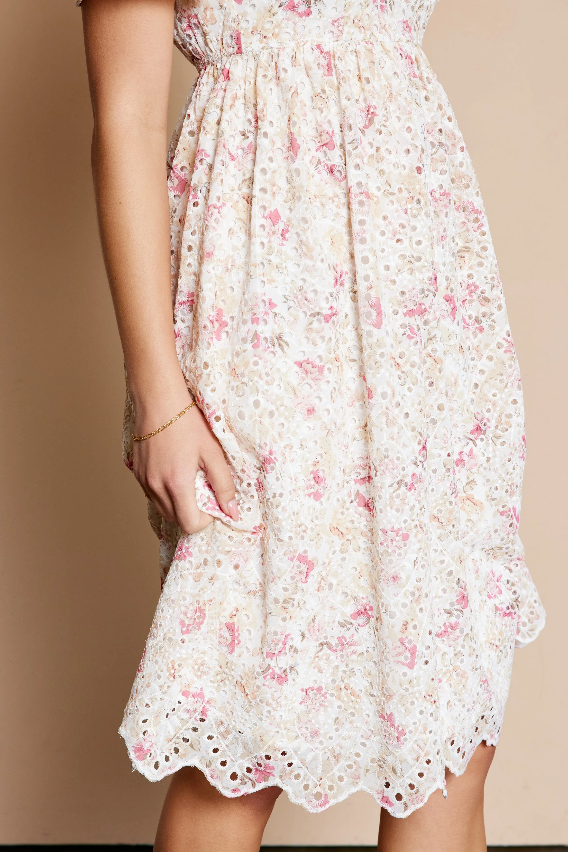 Ivory Floral Embroidered Eyelet Midi Dress sold by Pinkblush product image thumbnail 4