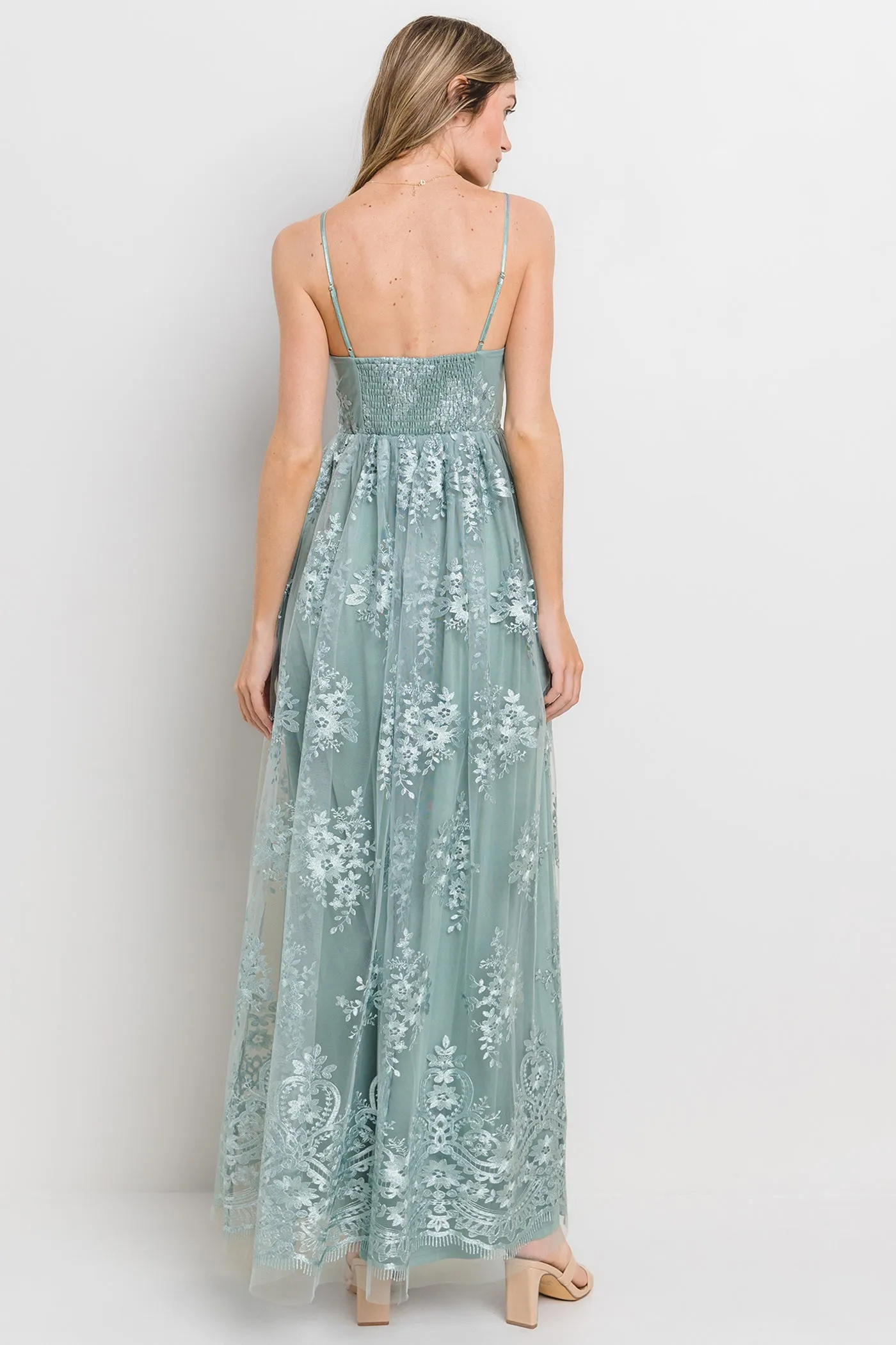 Mint Green Floral Lace Overlay Maxi Dress sold by Pinkblush product image thumbnail 3