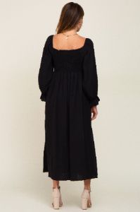 Black Gauze Smocked Midi Dress sold by Pinkblush