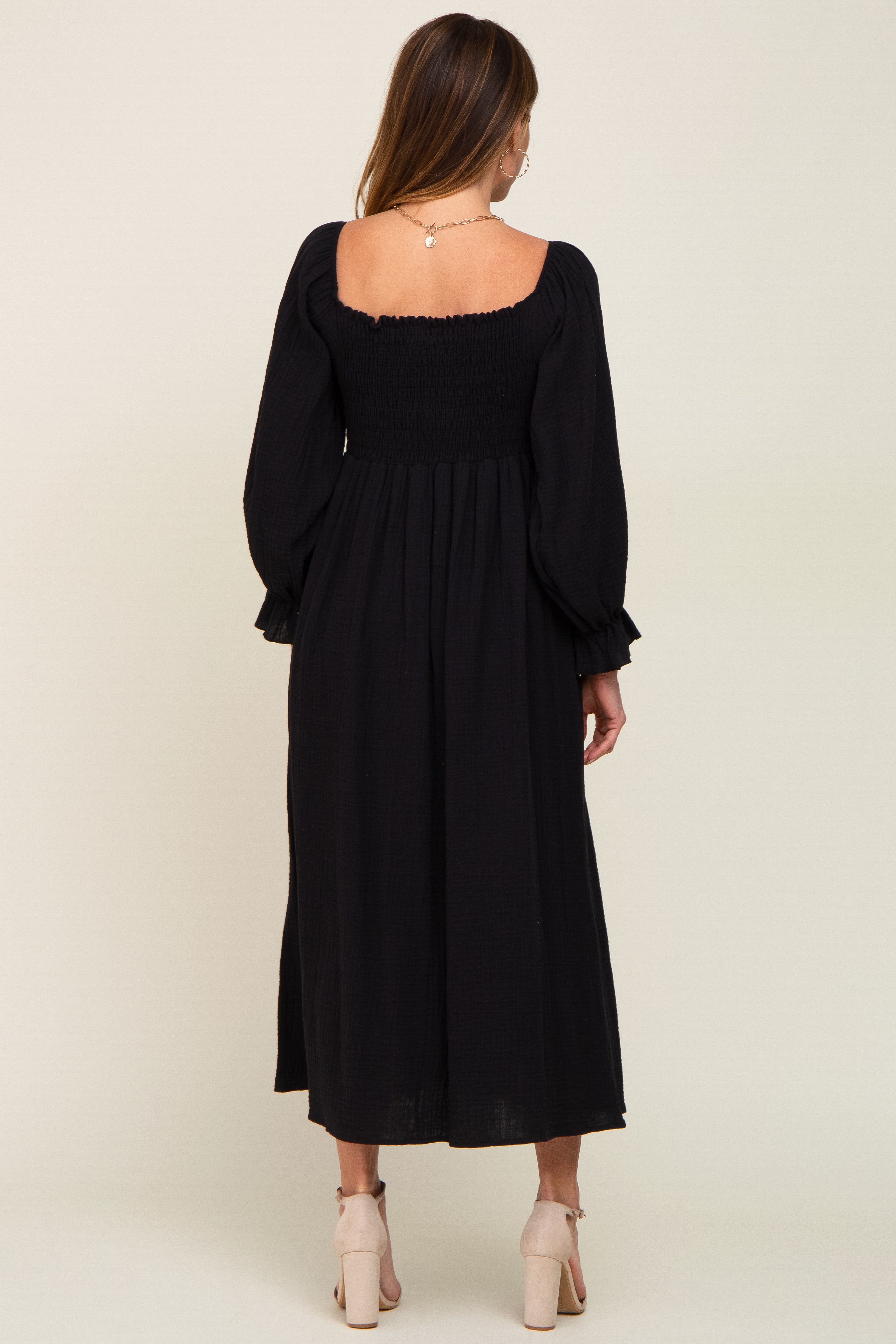 Black Gauze Smocked Midi Dress sold by Pinkblush product image thumbnail 3