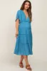 Blue Ruffle Tiered V-Neck Maternity Midi Dress sold by Pinkblush
