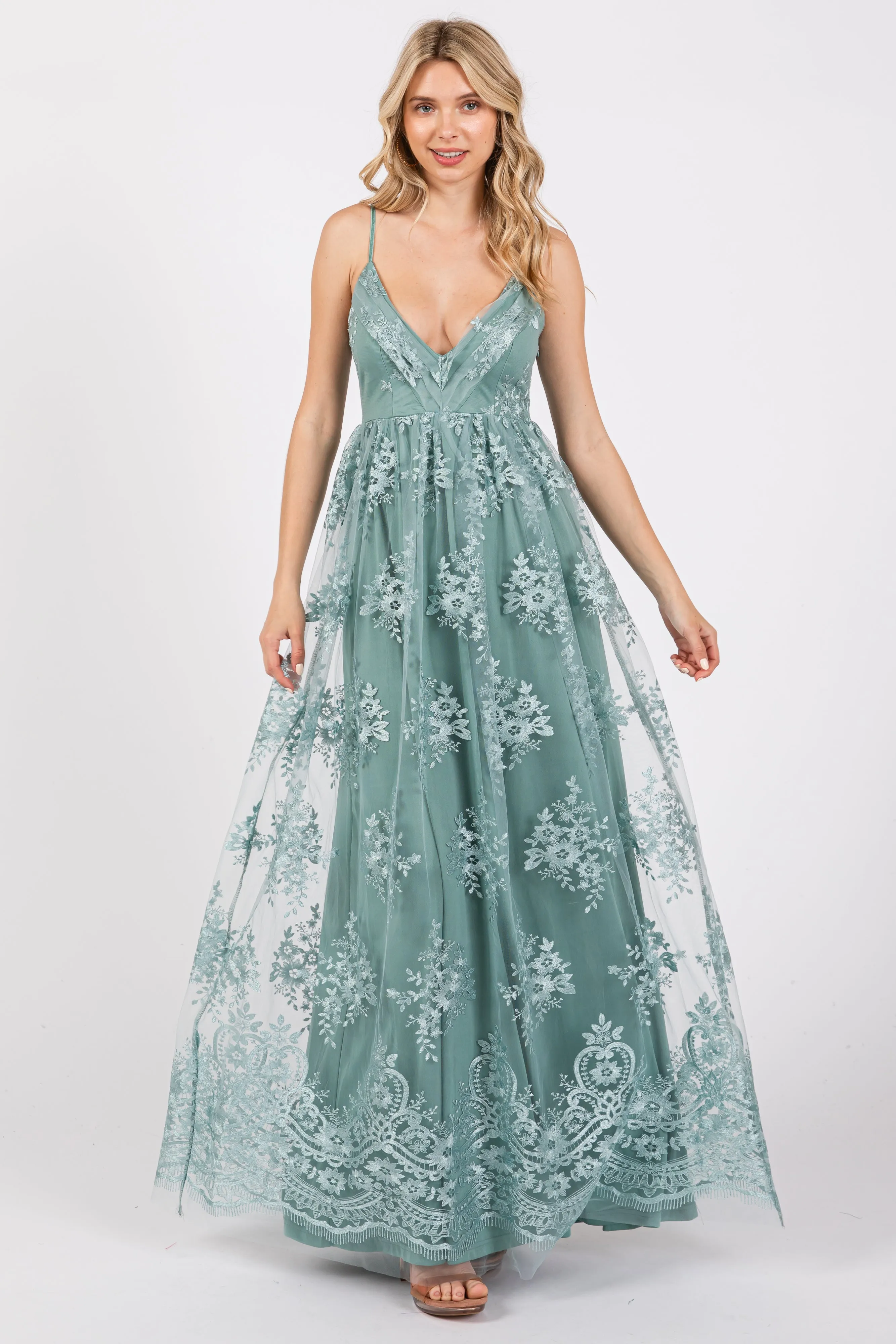 Mint Green Floral Lace Overlay Maxi Dress sold by Pinkblush product image thumbnail 4
