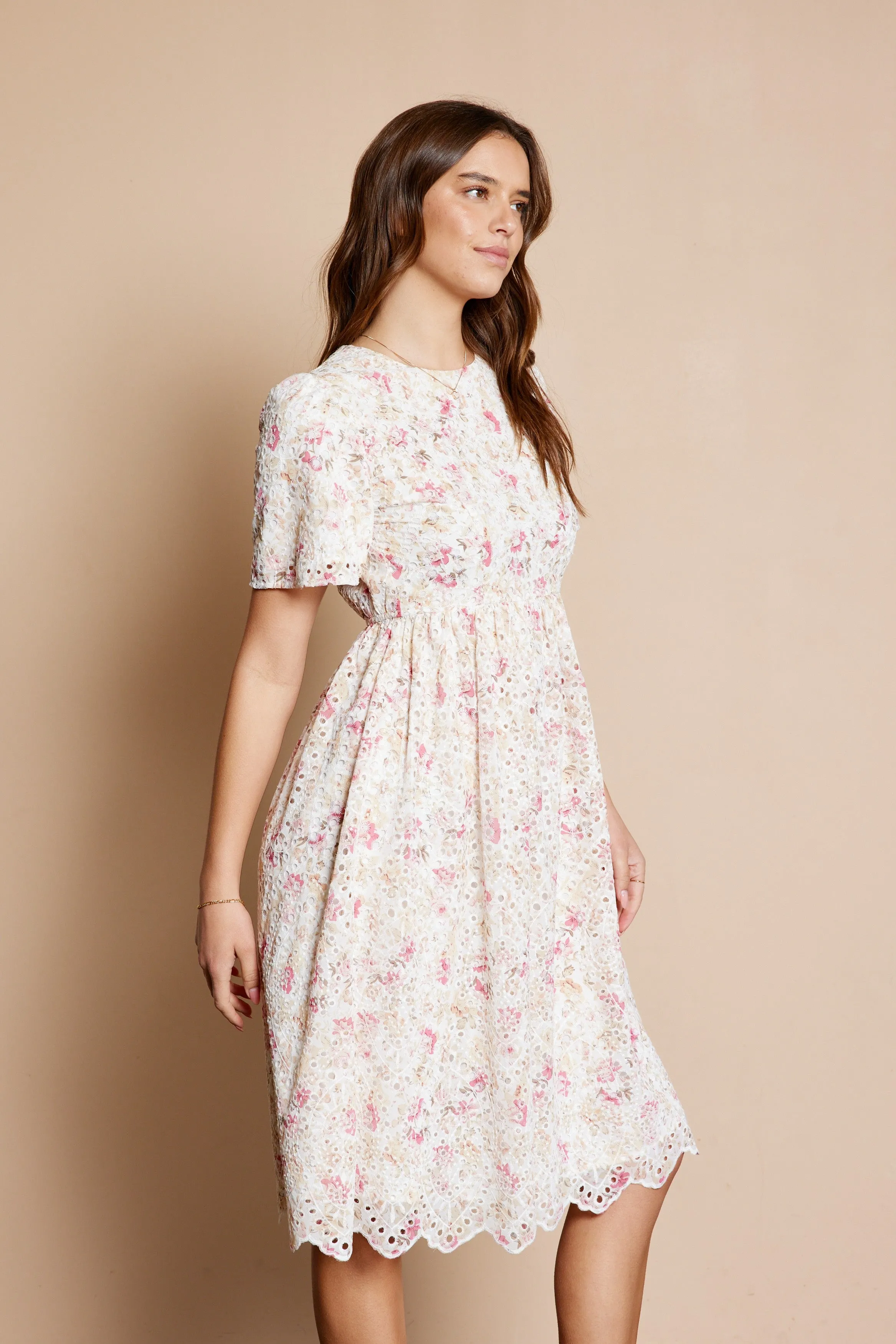 Ivory Floral Embroidered Eyelet Midi Dress sold by Pinkblush product image thumbnail 2