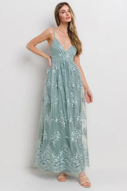 Mint Green Floral Lace Overlay Maxi Dress sold by Pinkblush