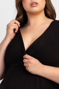 PinkBlush Black Draped Maternity/Nursing Plus Maxi Dress sold by Pinkblush