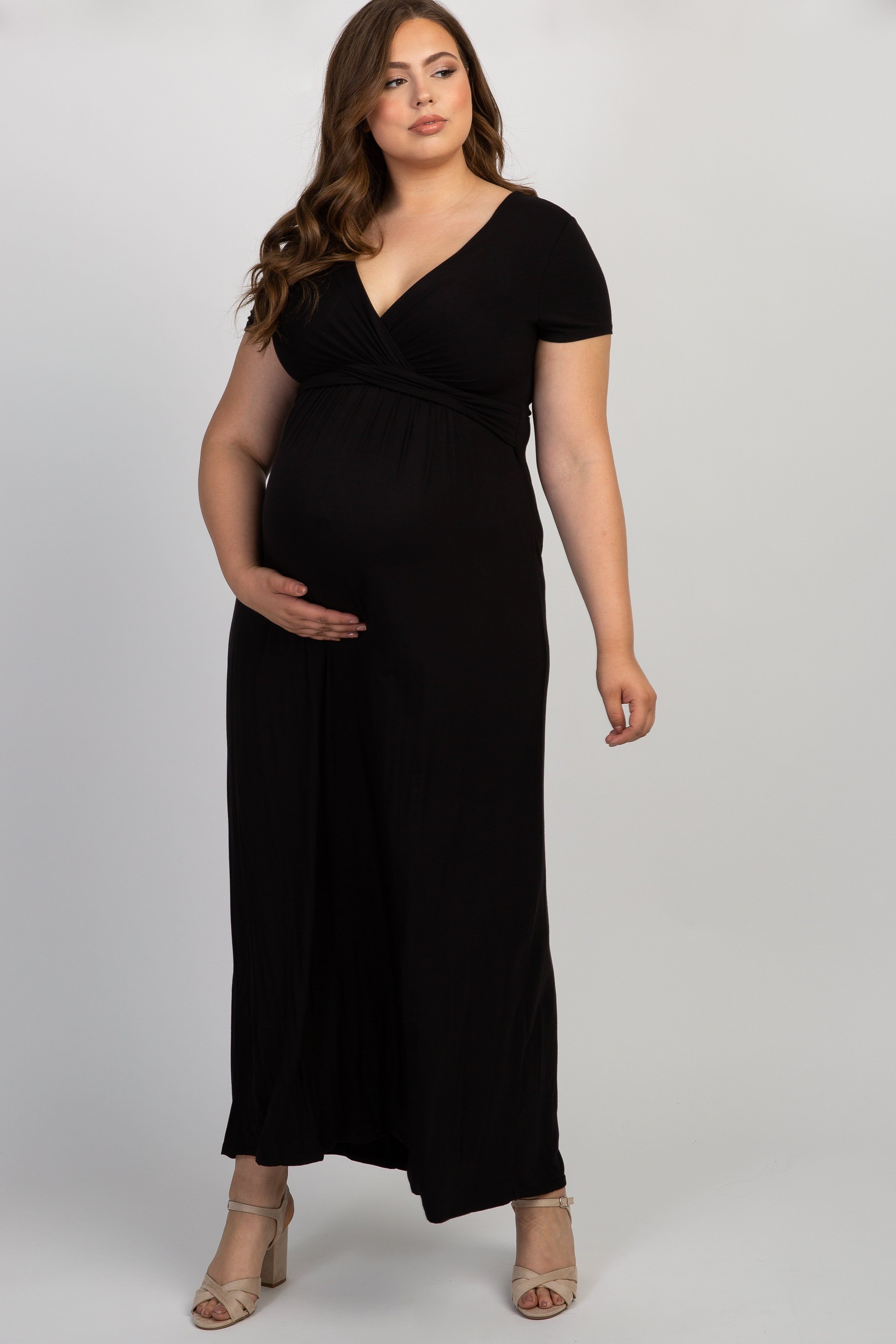 PinkBlush Black Draped Maternity/Nursing Plus Maxi Dress sold by Pinkblush