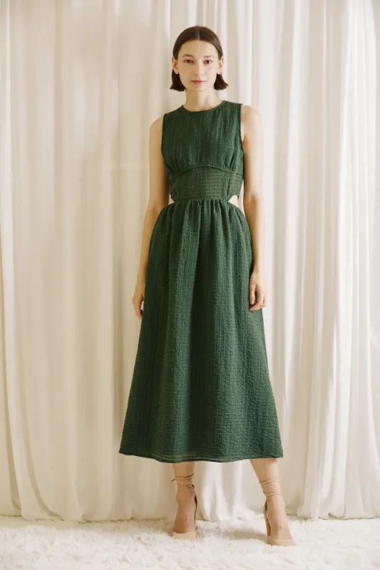 Green Monochromatic Textured Midi Dress sold by Pinkblush