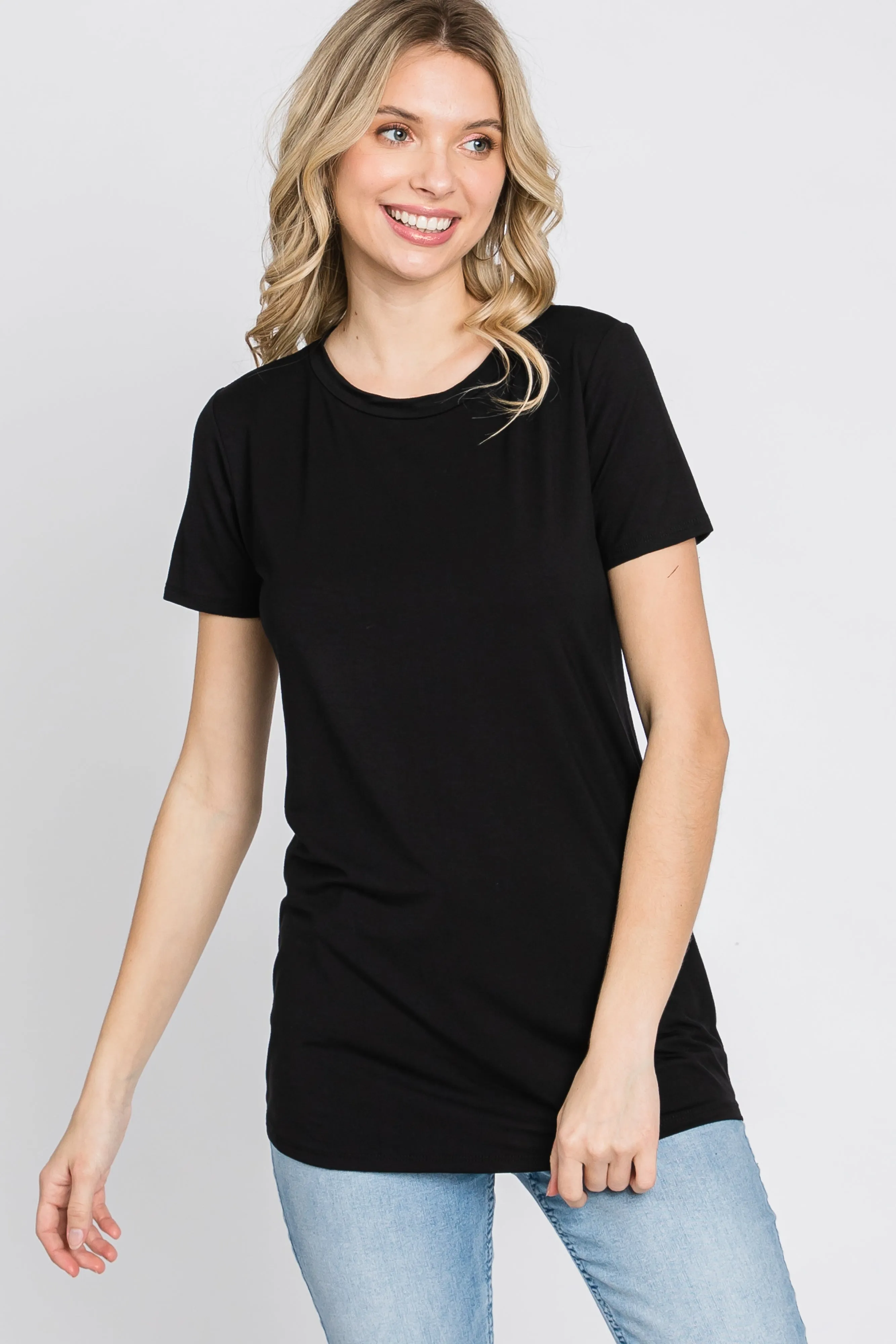 Black Basic Short Sleeve Top sold by Pinkblush