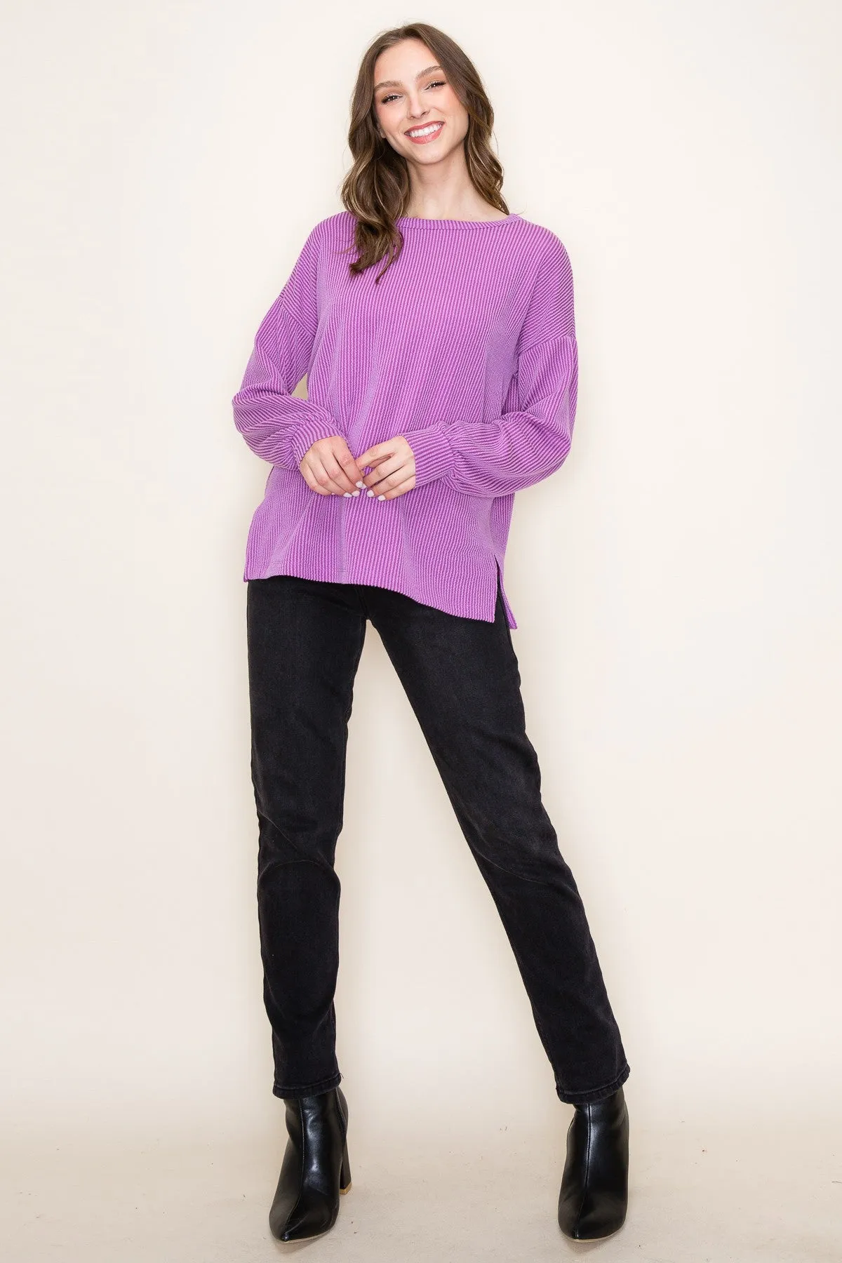Magenta Ribbed Long Sleeve Top sold by Pinkblush product image thumbnail 4