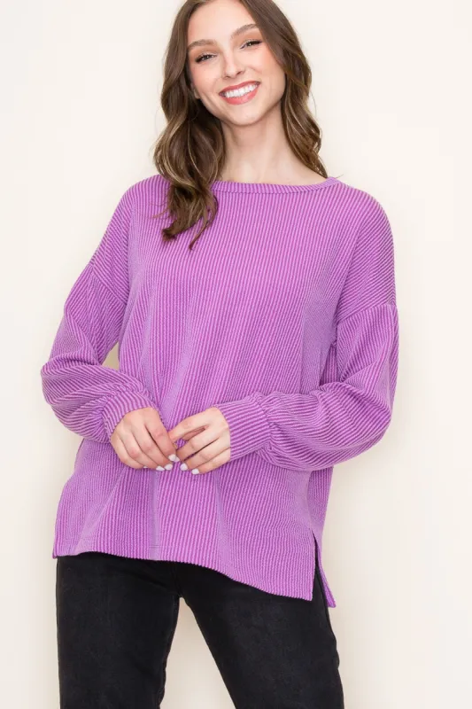 Magenta Ribbed Long Sleeve Top sold by Pinkblush