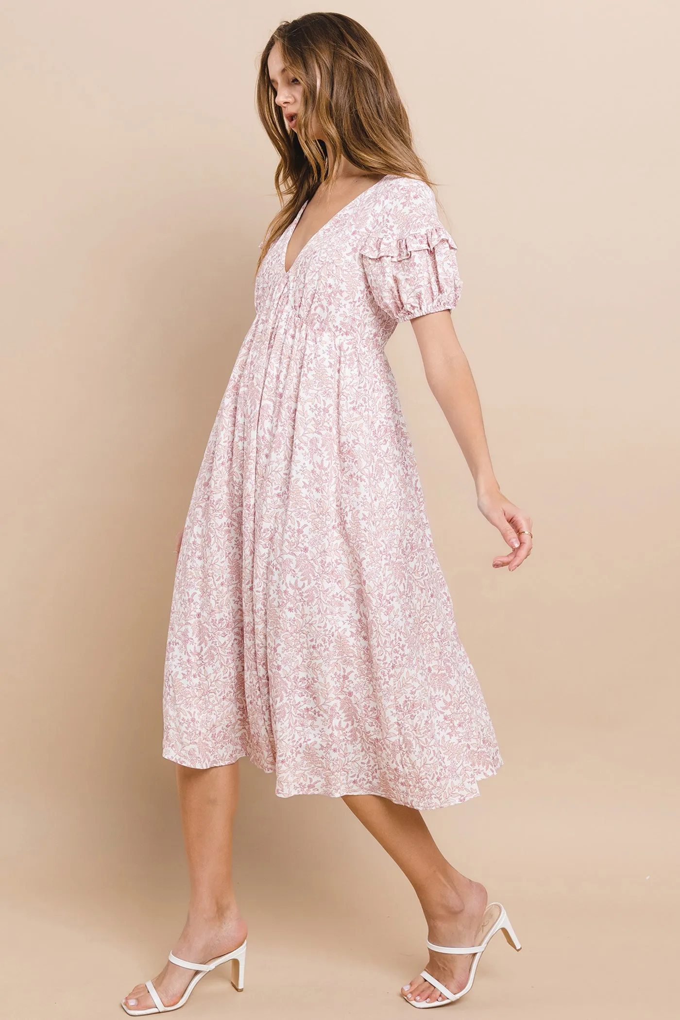 Pink Floral Tie Back Midi Dress sold by Pinkblush product image thumbnail 3