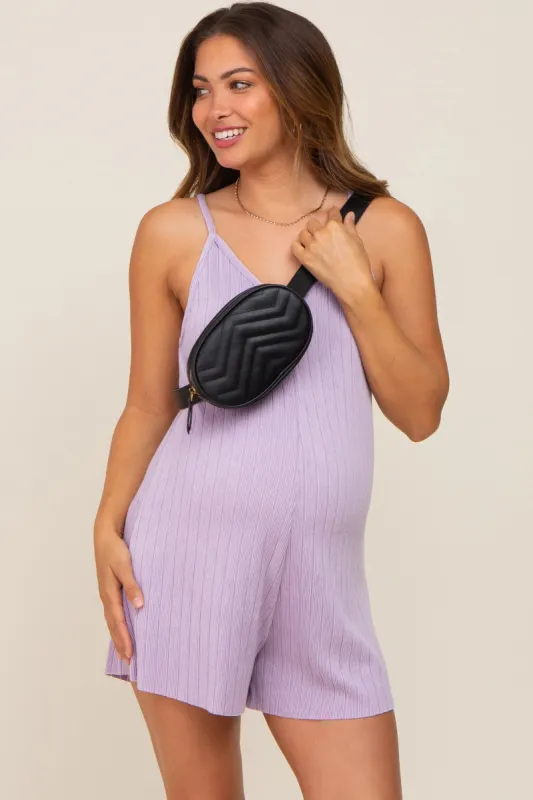 Lavender Ribbed V-Neck Maternity Romper sold by Pinkblush