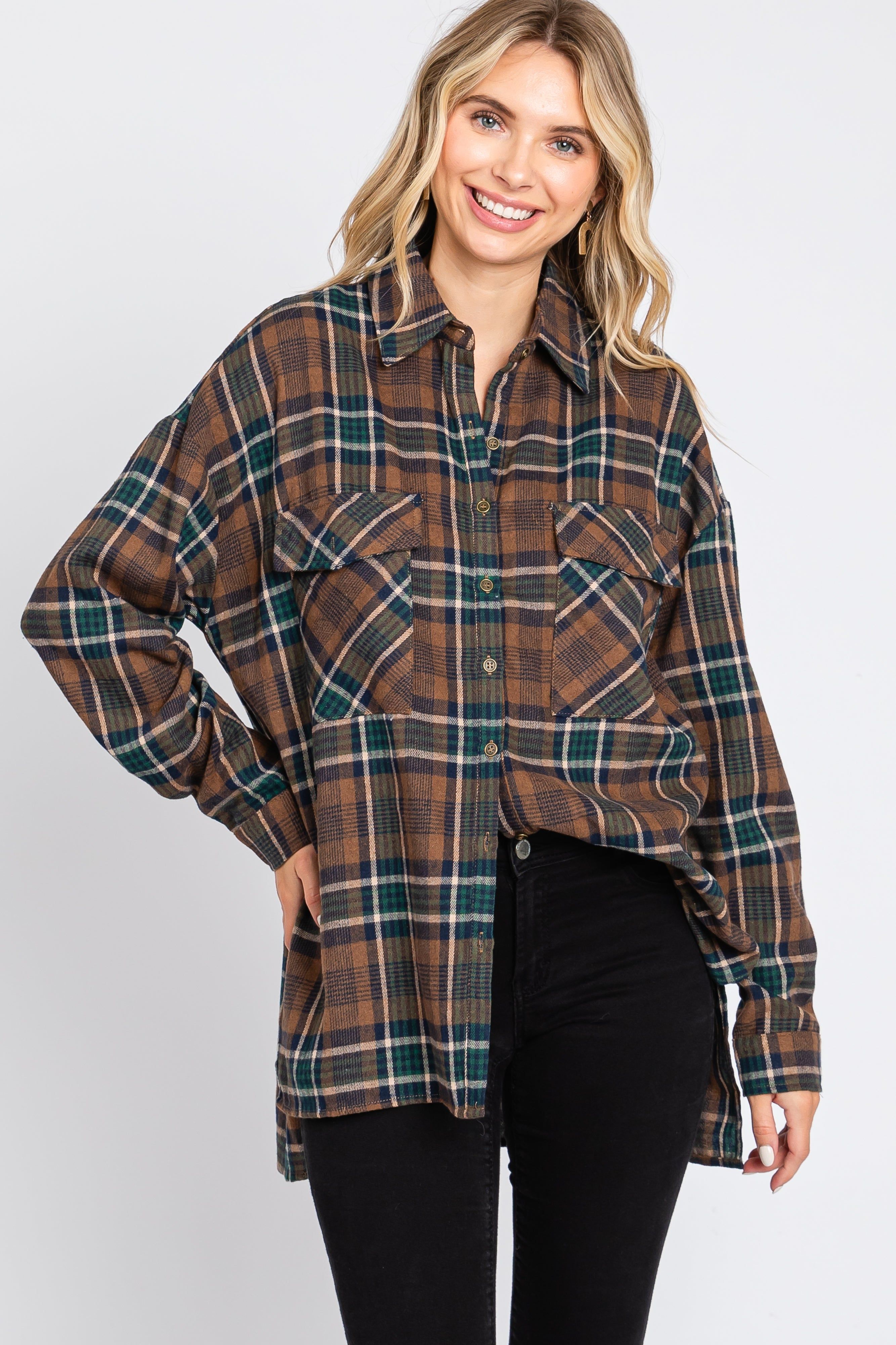 Mocha Plaid Flannel Top sold by Pinkblush product image thumbnail 2