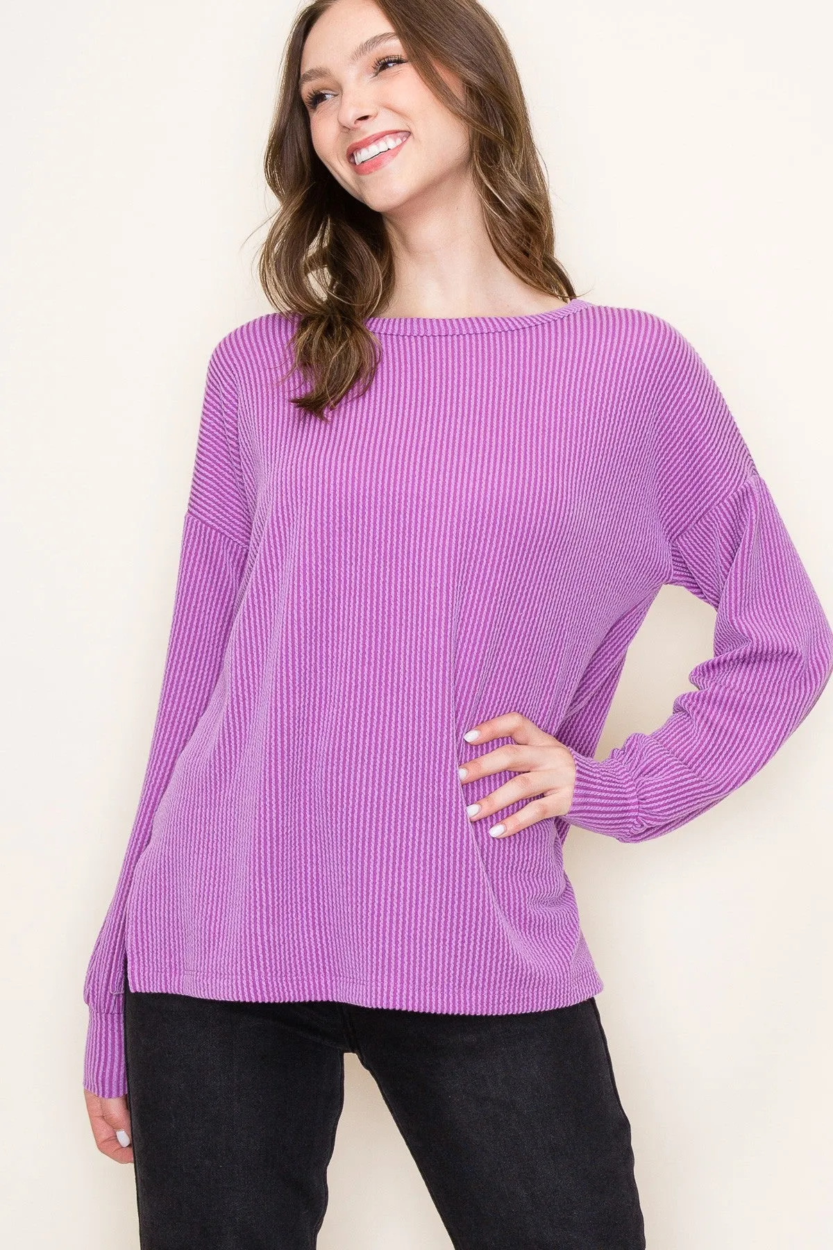 Magenta Ribbed Long Sleeve Top sold by Pinkblush product image thumbnail 2