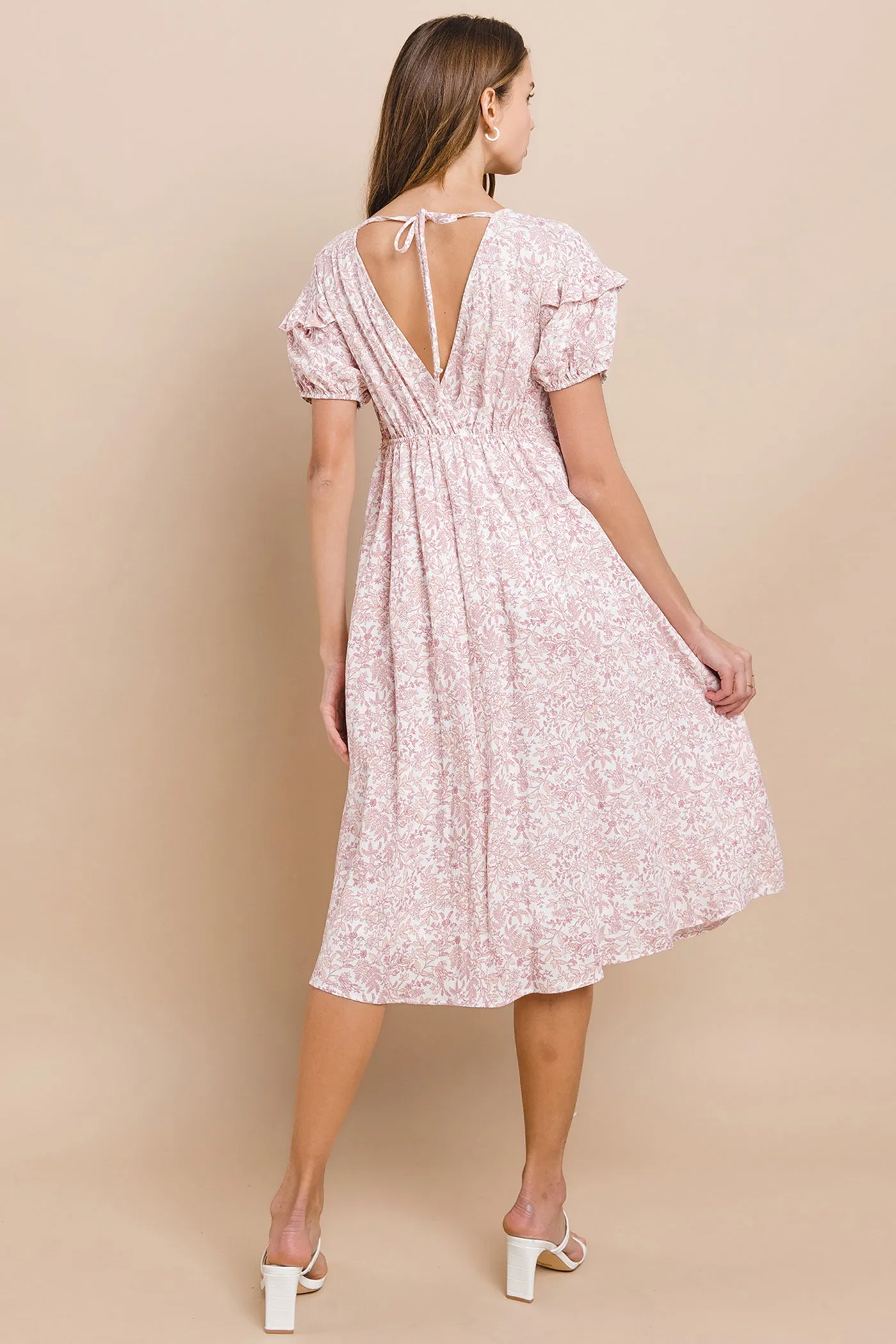 Pink Floral Tie Back Midi Dress sold by Pinkblush product image thumbnail 4