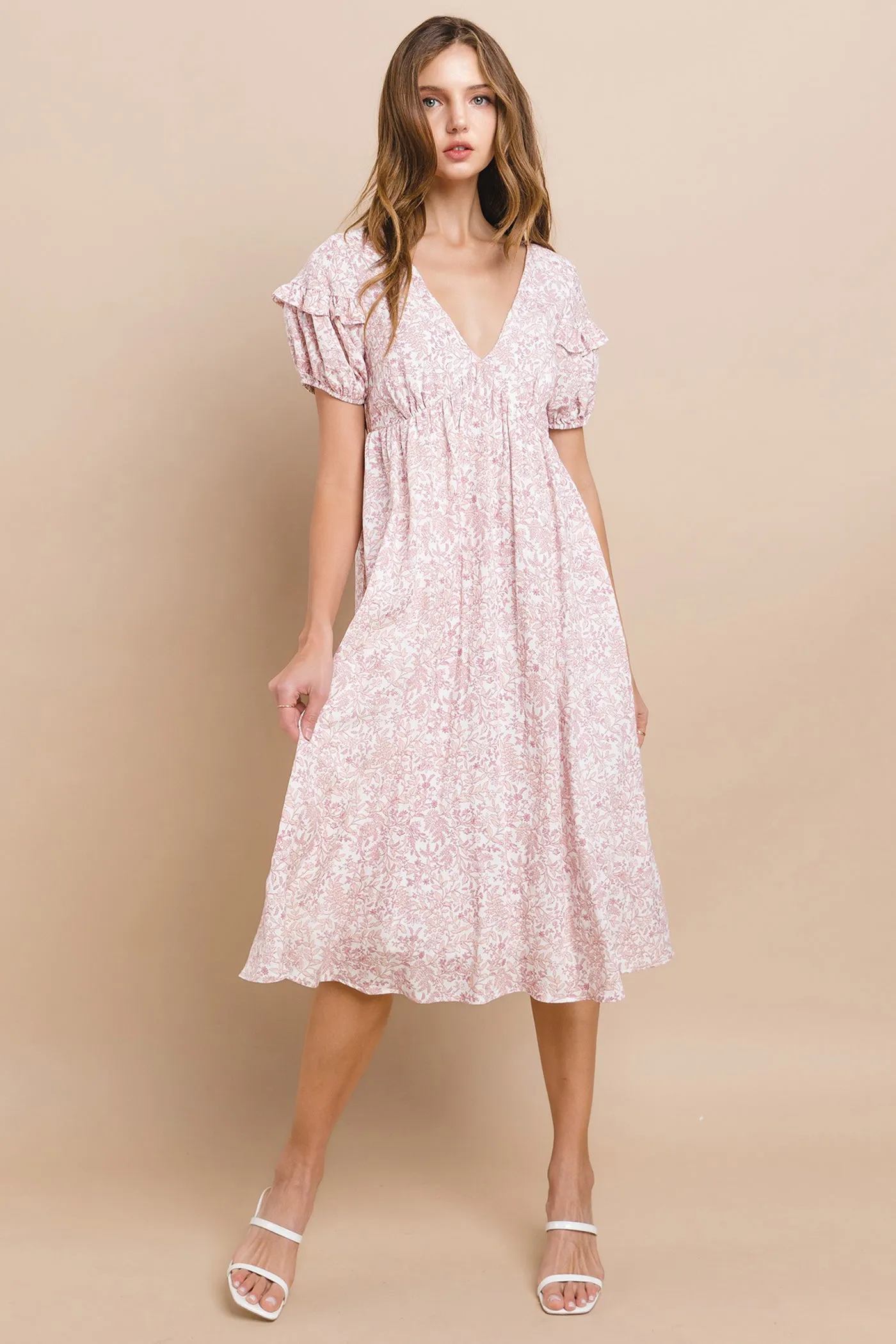 Pink Floral Tie Back Midi Dress sold by Pinkblush