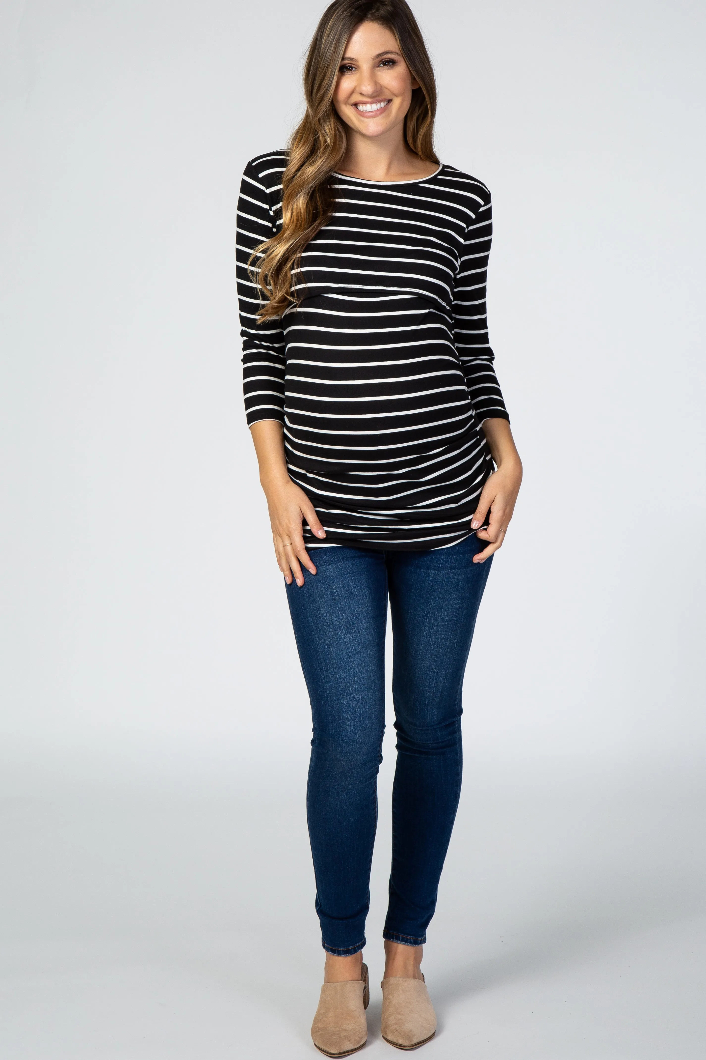 Black Striped Ruched Maternity Nursing Top sold by Pinkblush product image thumbnail 5