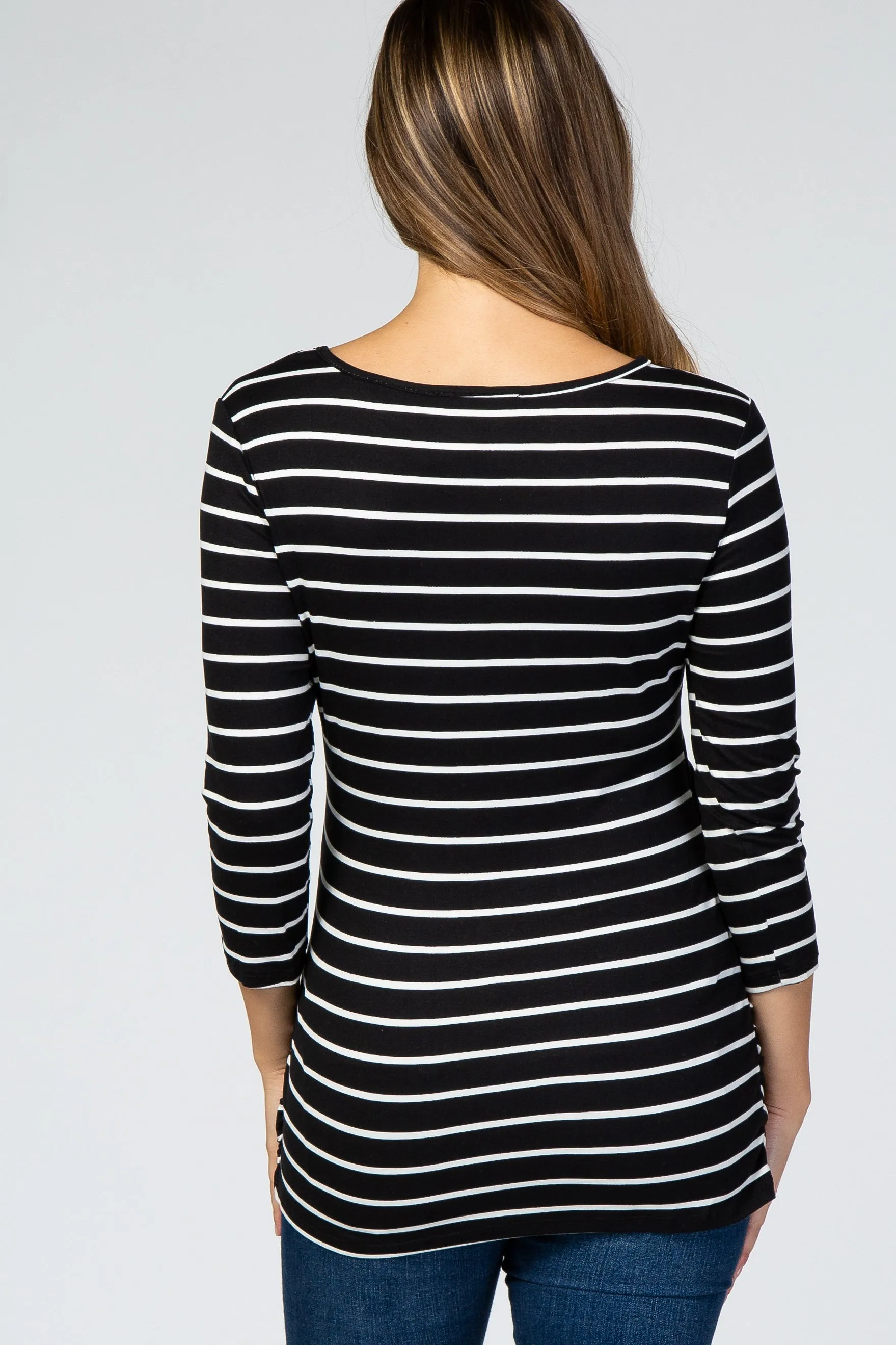 Black Striped Ruched Maternity Nursing Top sold by Pinkblush product image thumbnail 3