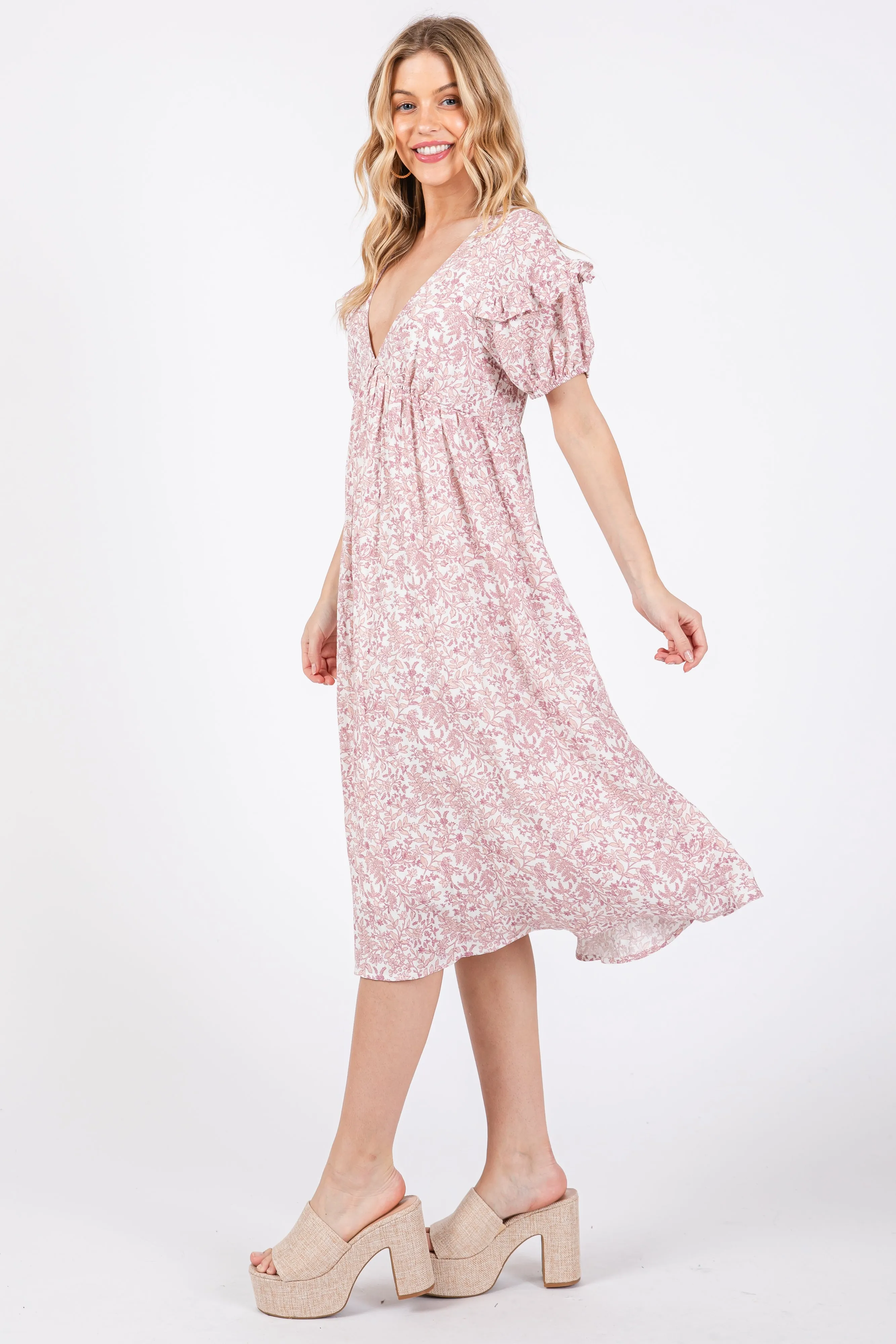 Pink Floral Tie Back Midi Dress sold by Pinkblush product image thumbnail 5