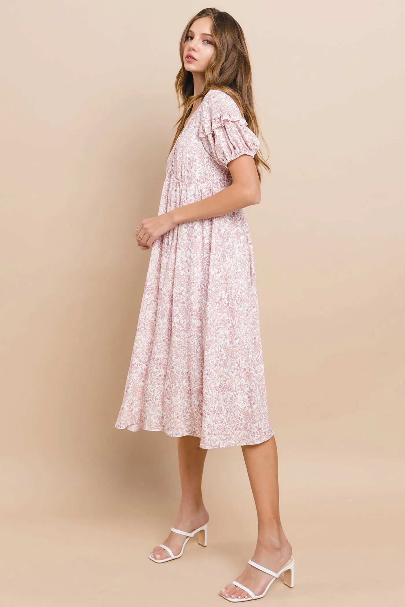 Pink Floral Tie Back Midi Dress sold by Pinkblush product image thumbnail 2