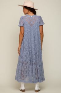 Blue Lace Tiered Maternity Midi Dress sold by Pinkblush