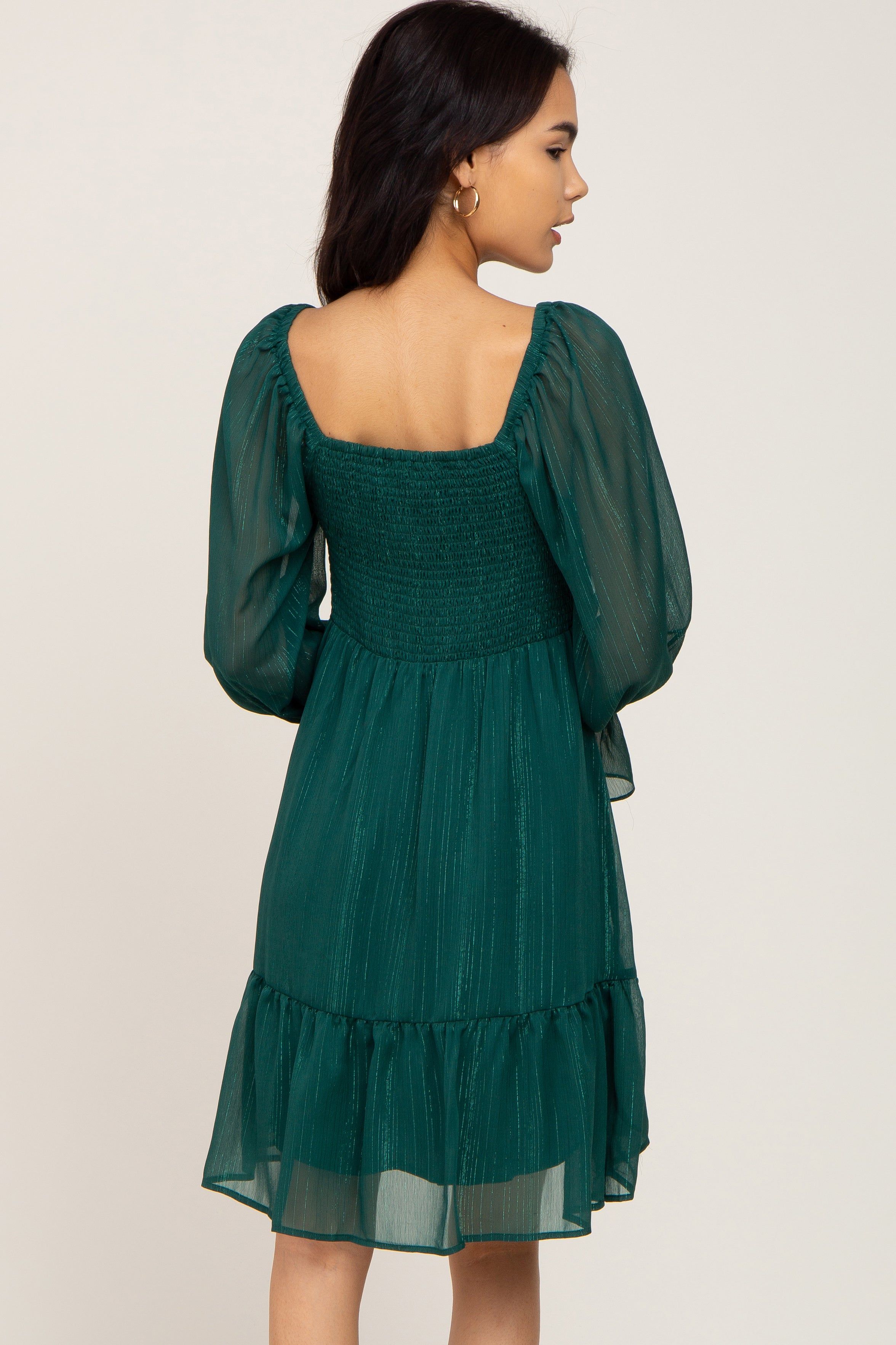 Forest Green Metallic Stripe Smocked Dress sold by Pinkblush product image thumbnail 3