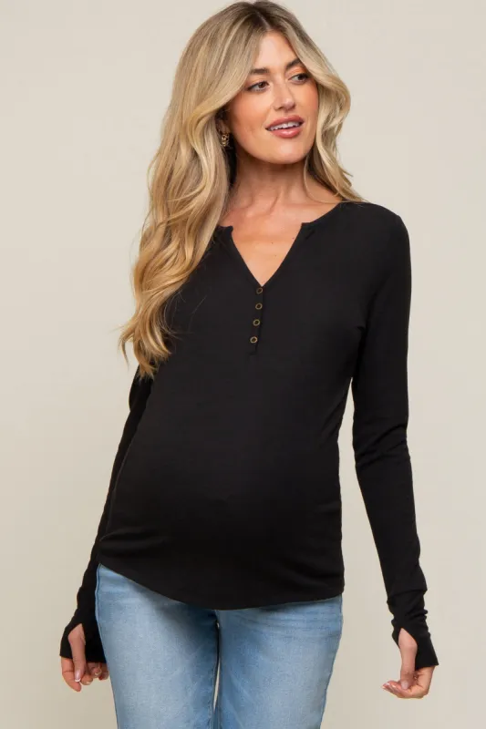 Black Button Front Long Sleeve Maternity Top sold by Pinkblush