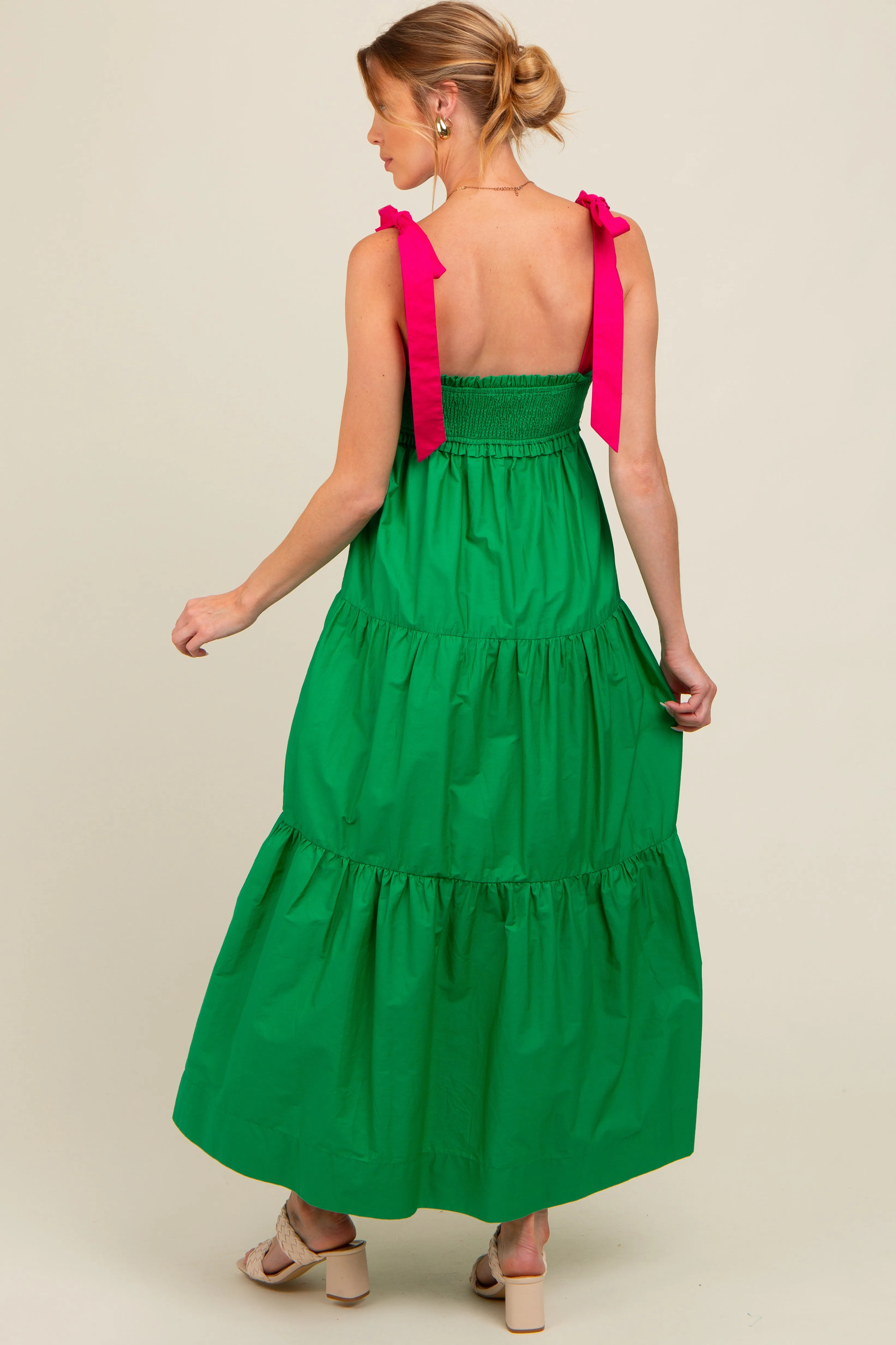 Green Contrast Shoulder Straps Maternity Maxi Dress sold by Pinkblush product image thumbnail 4