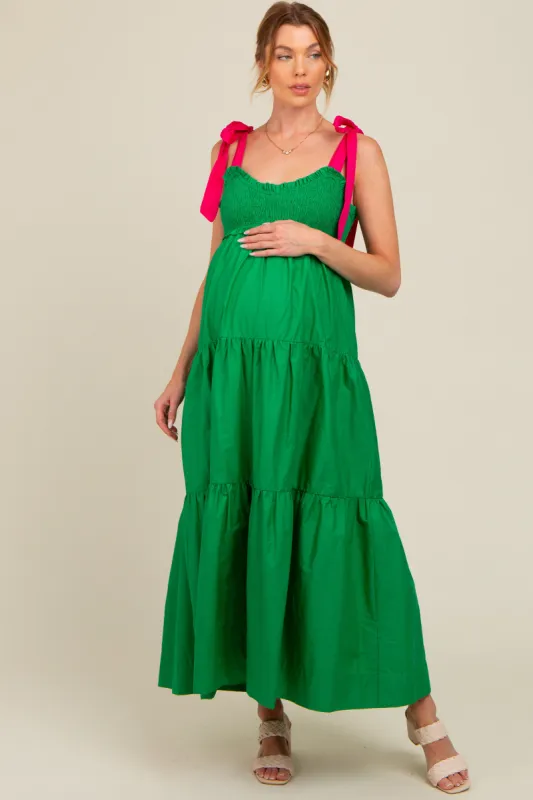 Green Contrast Shoulder Straps Maternity Maxi Dress sold by Pinkblush