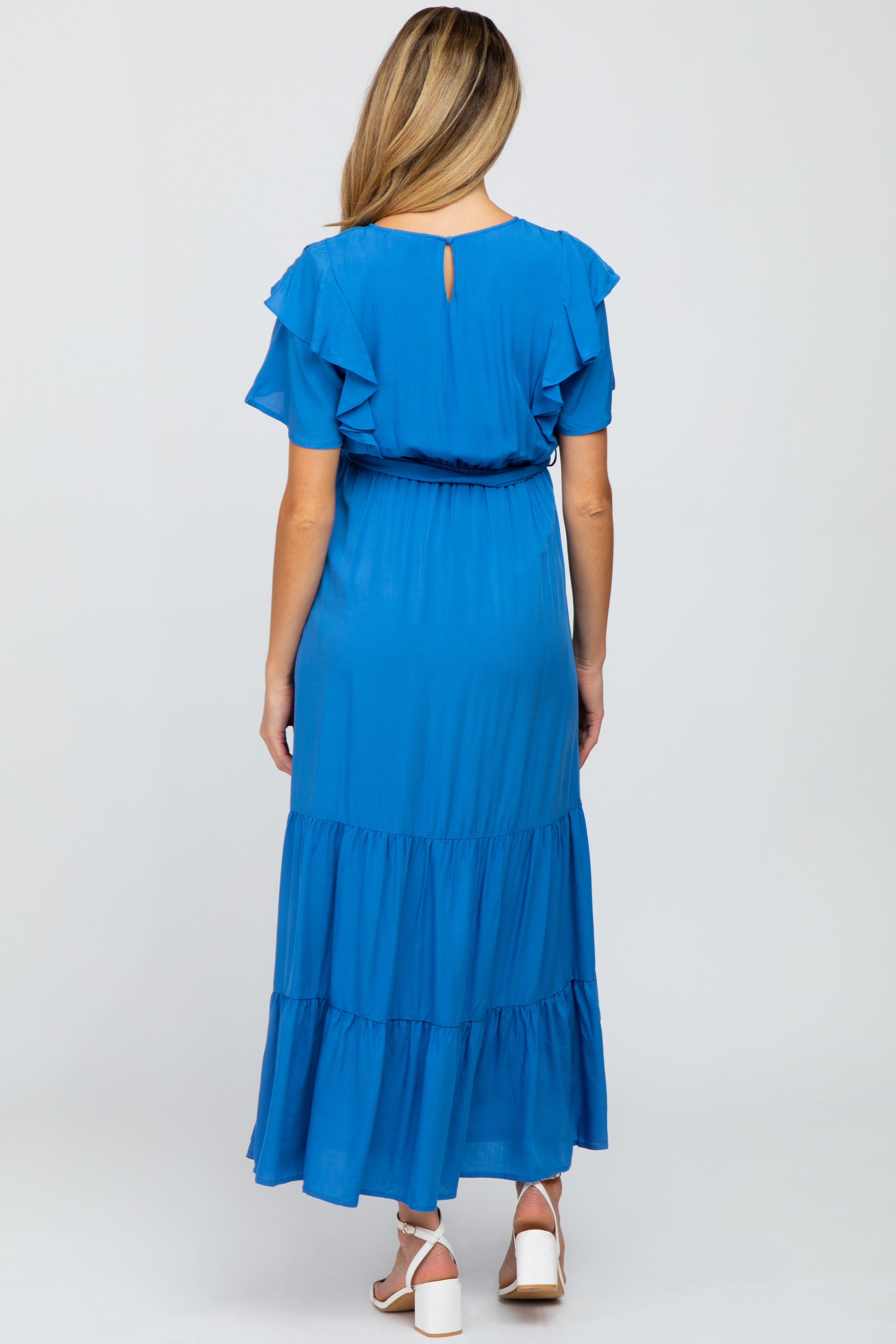Blue Floral Embroidered Maternity Maxi Dress sold by Pinkblush product image thumbnail 3