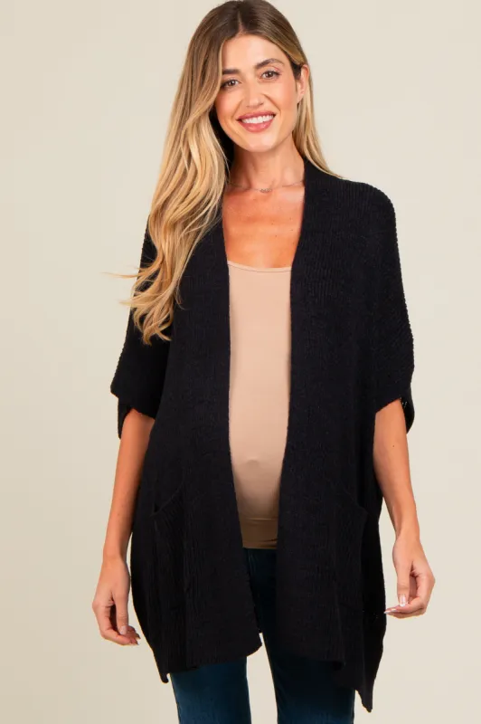 Black Drop Shoulder Side Pocket 3/4 Sleeve Maternity Cardigan sold by Pinkblush