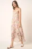 Ivory Flower Print V Neck Ruffle Tier Detail Maxi Dress sold by Pinkblush