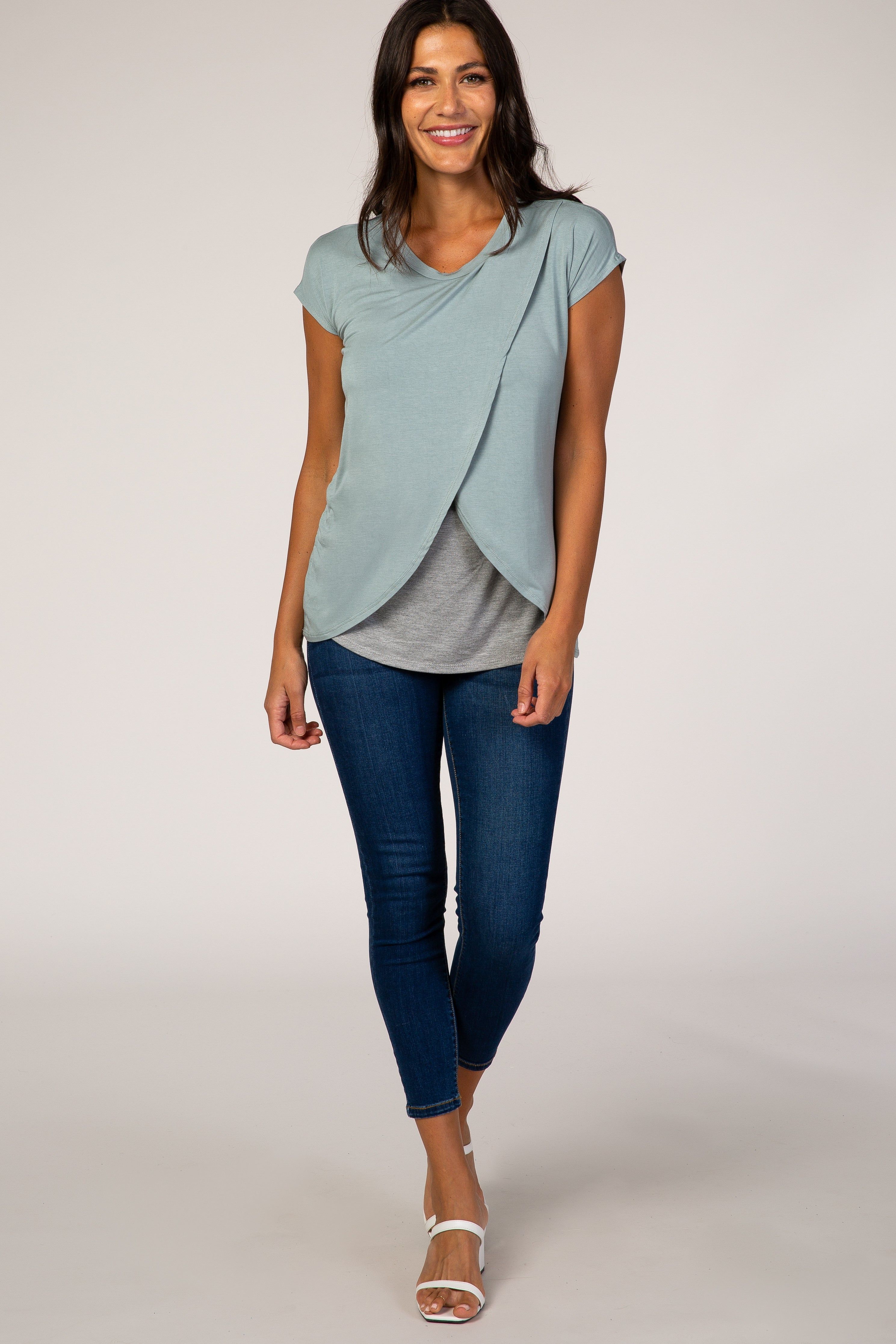 Dusty Green Layered Wrap Front Nursing Top sold by Pinkblush product image thumbnail 5