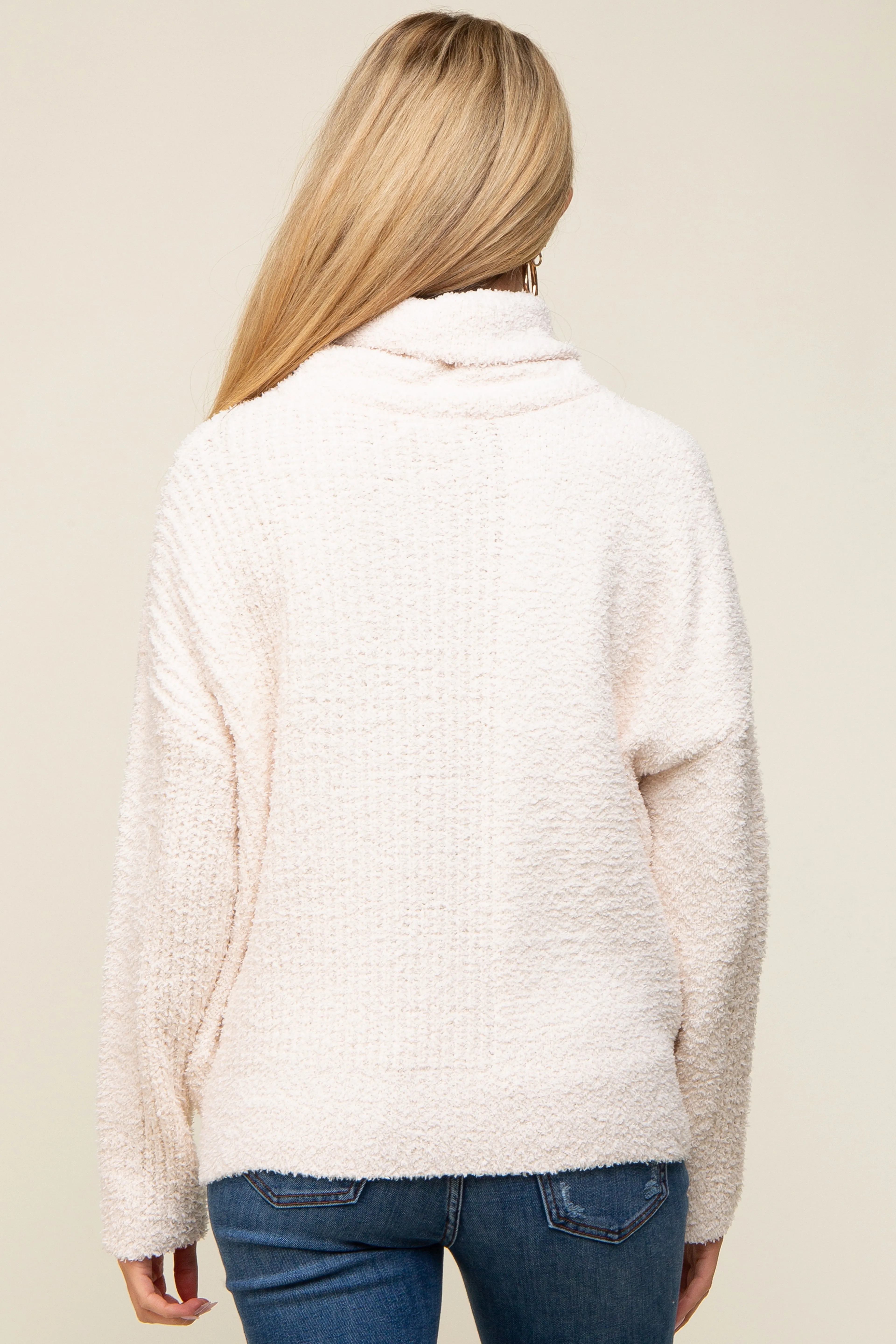 Cream Ribbed Boucle Knit Turtleneck Maternity Sweater sold by Pinkblush product image thumbnail 3