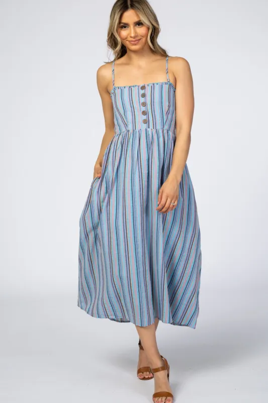 Blue Purple Striped Button Front Midi Dress sold by Pinkblush