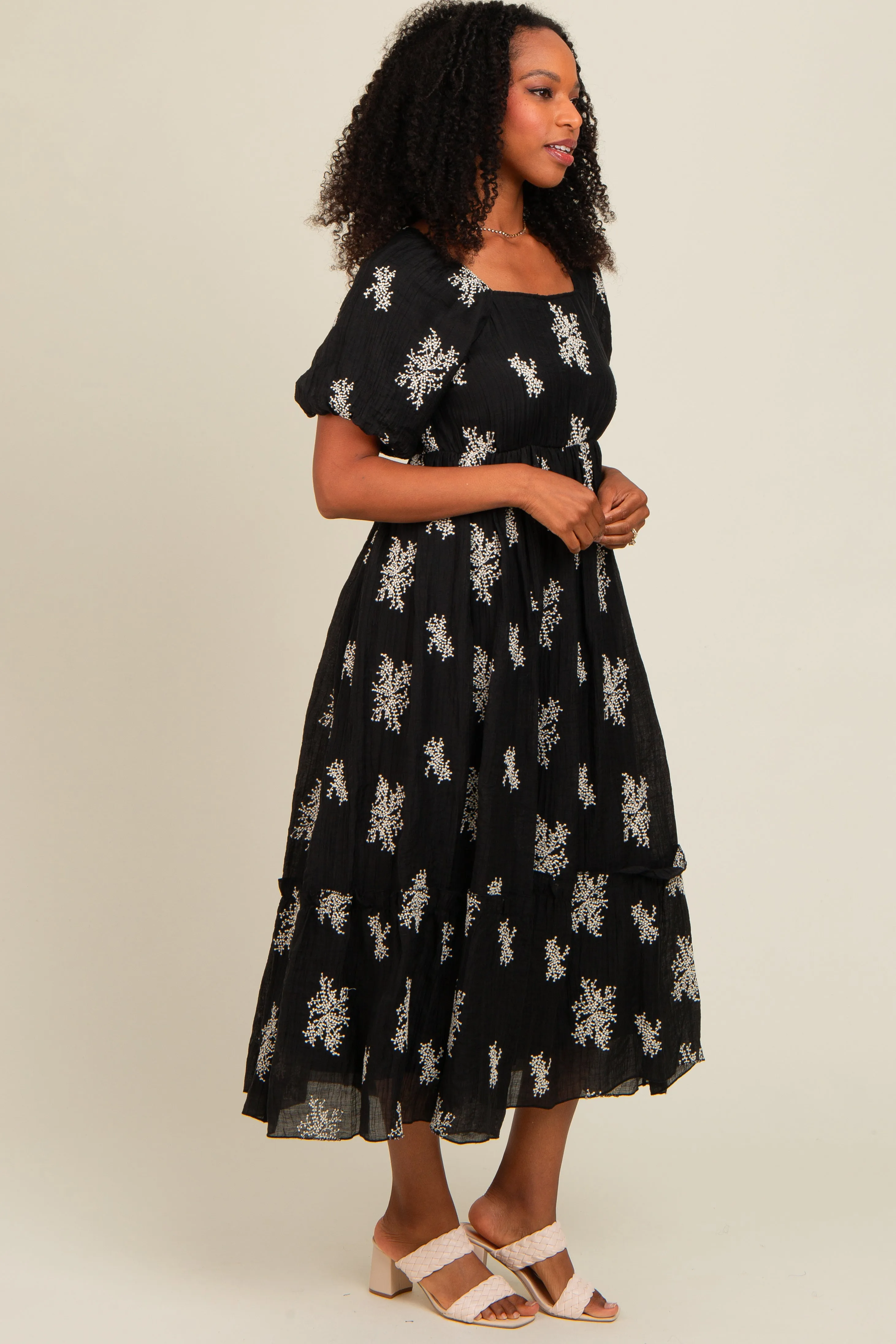 Black Floral Print Ruffle Hem Midi Dress sold by Pinkblush product image thumbnail 2