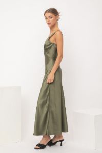 Olive Satin Dress sold by Pinkblush