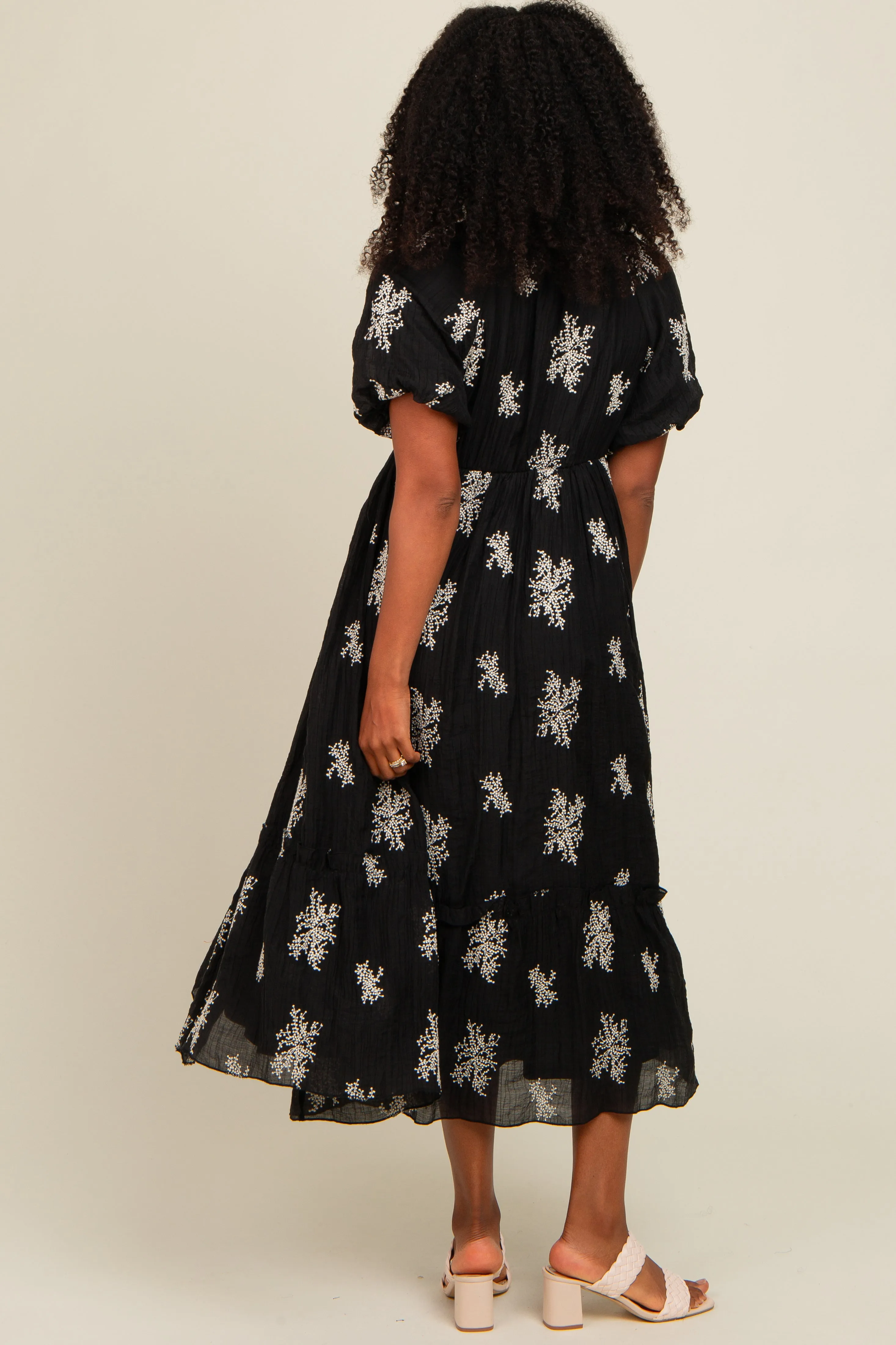Black Floral Print Ruffle Hem Midi Dress sold by Pinkblush product image thumbnail 3