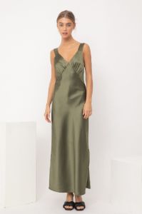 Olive Satin Dress sold by Pinkblush