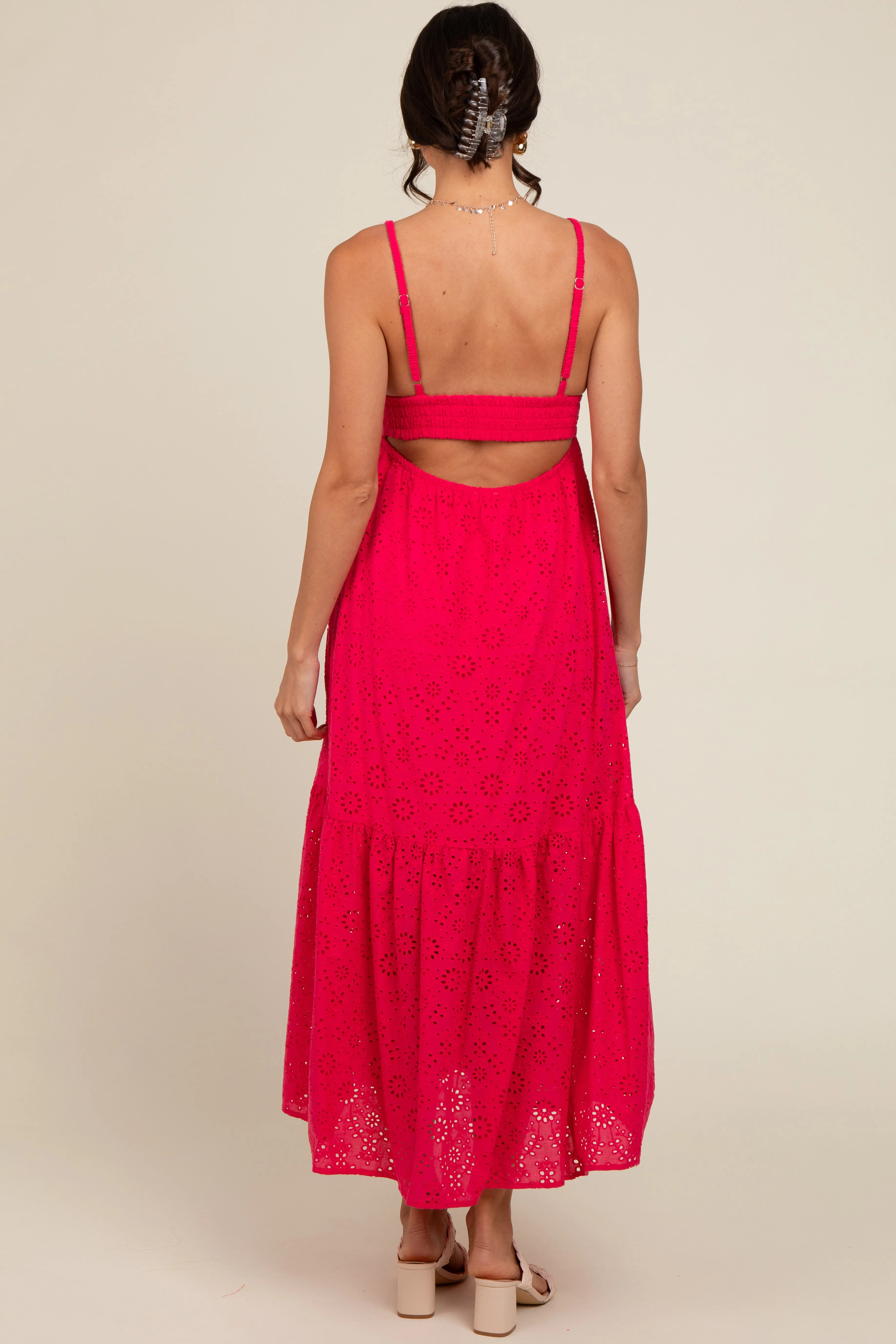 Fuchsia Eyelet Lace Midi Dress sold by Pinkblush product image thumbnail 4
