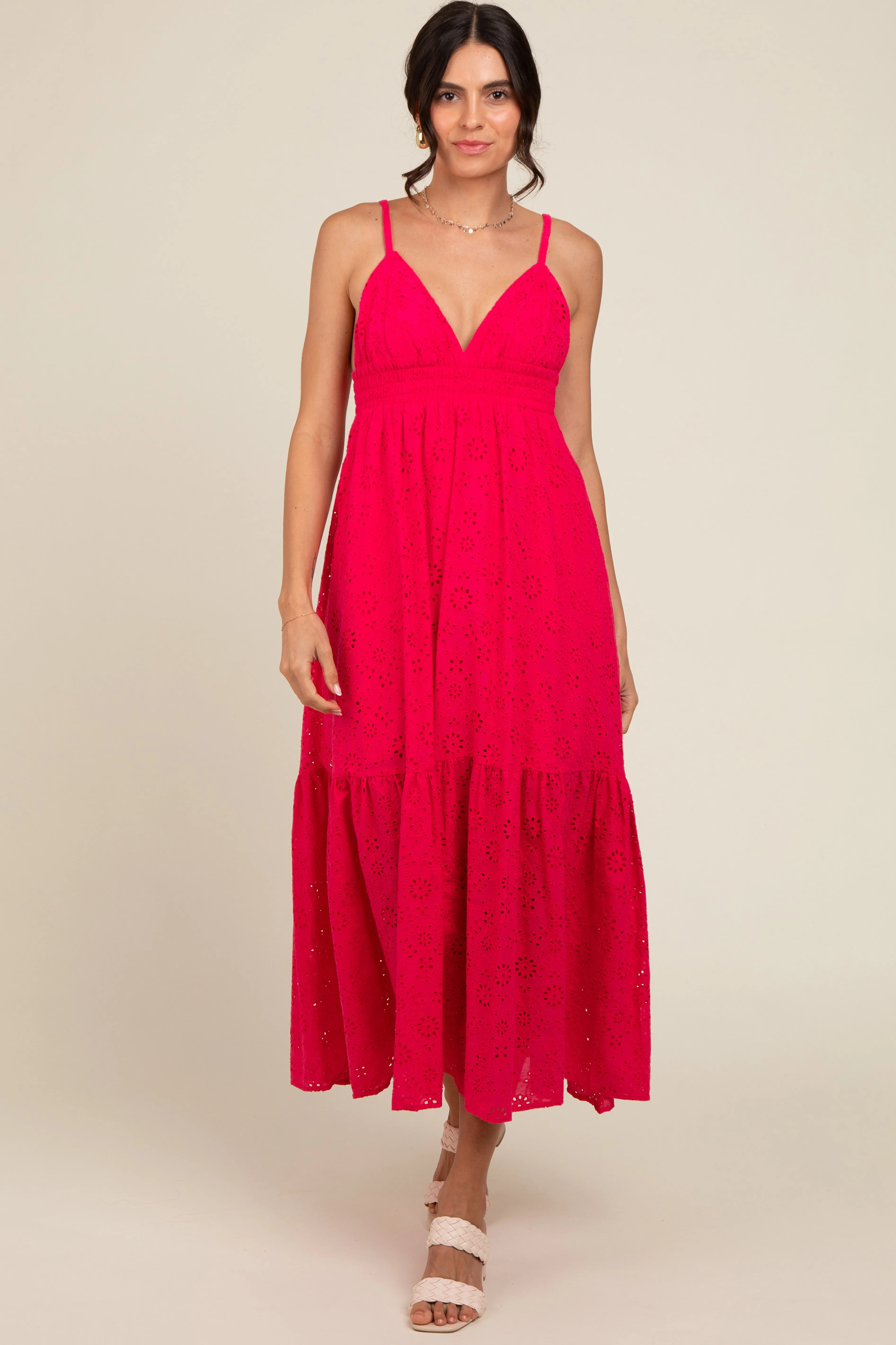 Fuchsia Eyelet Lace Midi Dress sold by Pinkblush