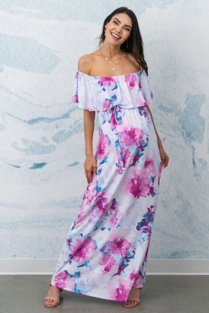 PinkBlush Ivory Floral Ruffle Sash Tie Maternity Maxi Dress sold by Pinkblush product image thumbnail 4