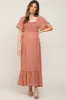 Rust Leaf Smocked Flounce Sleeve Maternity Maxi Dress sold by Pinkblush