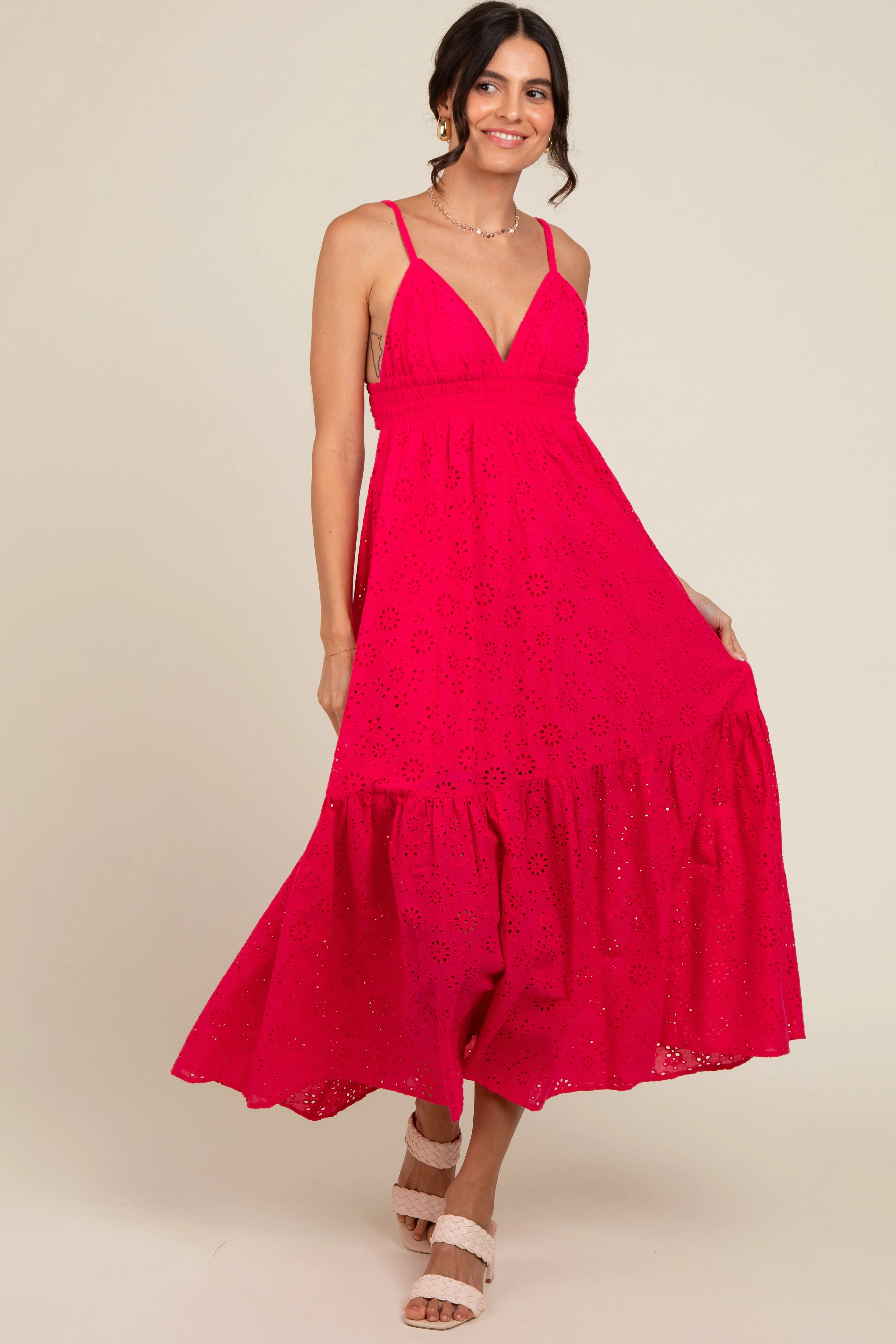 Fuchsia Eyelet Lace Midi Dress sold by Pinkblush product image thumbnail 2