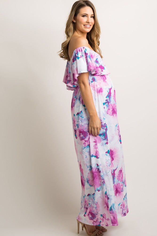 PinkBlush Ivory Floral Ruffle Sash Tie Maternity Maxi Dress sold by Pinkblush product image thumbnail 2