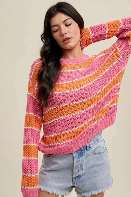 Pink Multi-Striped Sweater sold by Pinkblush